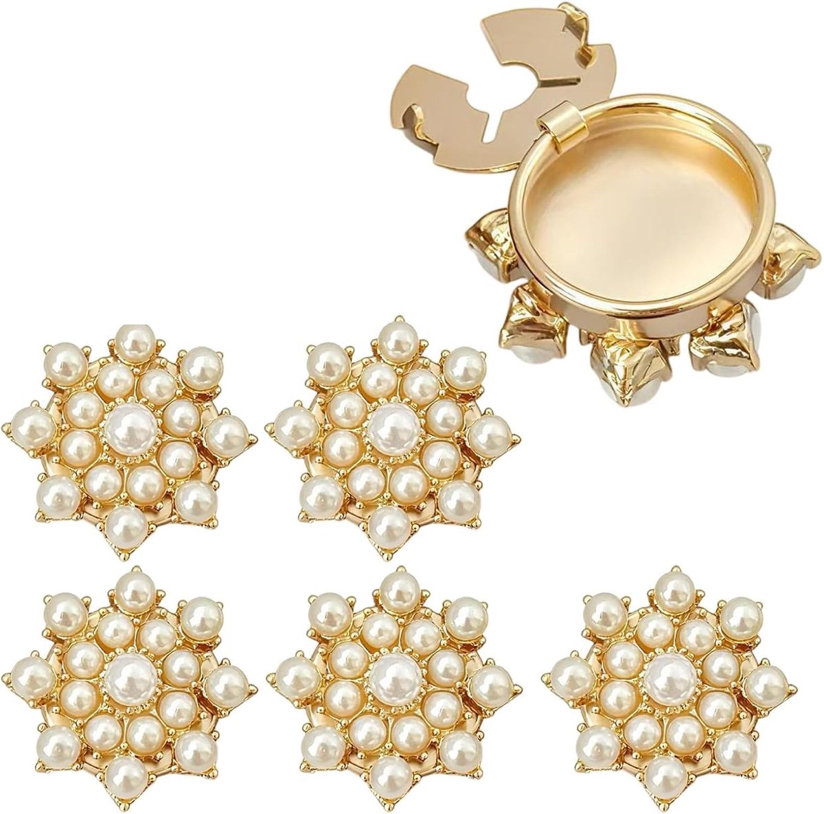SnelShoppen - 6 Stuks Afneembare Parelknopen, Elegante Knoopbedekkingen voor Dameshemd, Modieuze Accessoires voor Jurk en Smoking, Hoogwaardige Legeri