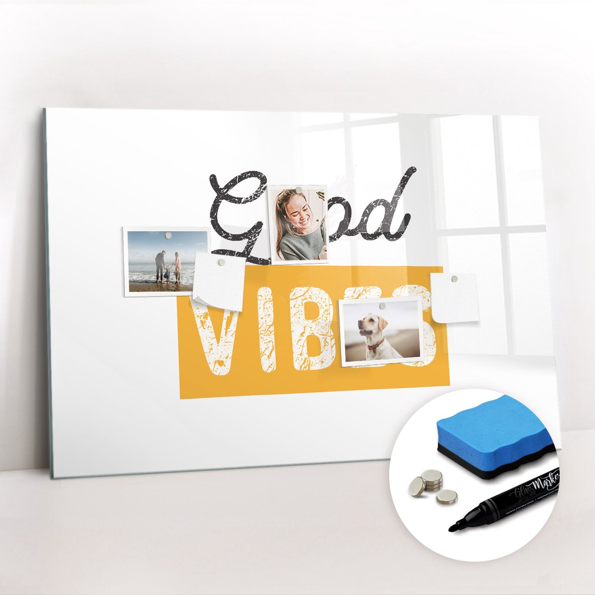 Tulup Whitebord - Een inspirerende zin - 90 x 60 cm - Grijs Magneetbord Rechthoekig - Gratis 5 Sterke Magneten + Whiteboard Marker & Wisser - Minimalistisch Prikbord - Magnet Board - Planning Muur