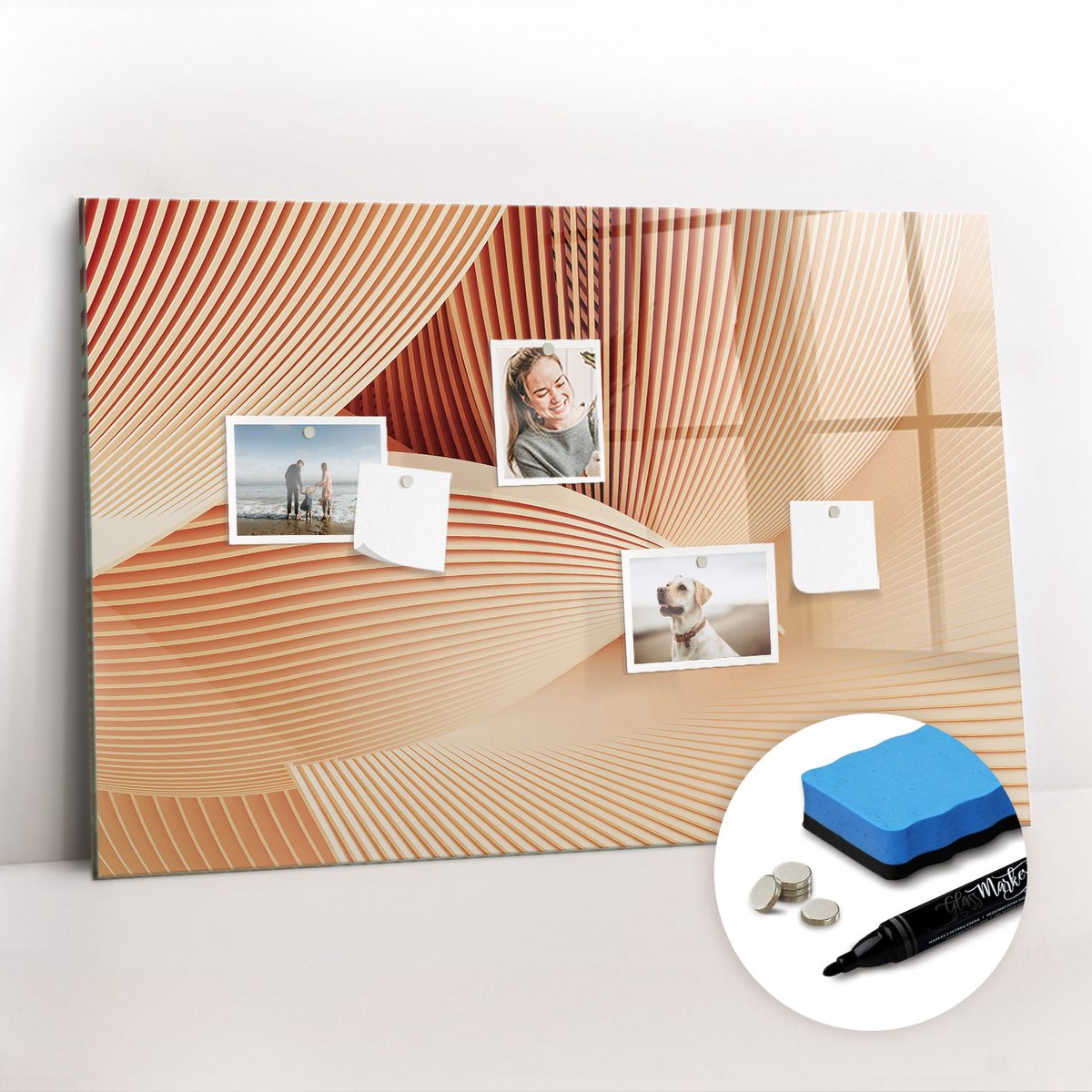 Tulup Whitebord - Abstract golvenpatroon - 90 x 60 cm - Oranje Memo Magneetbord - Gratis 5 Sterke Magneten + Whiteboard Marker & Wisser - Stylish Memo Board - Magneetbord Keuken - Organiseer Je Bureau