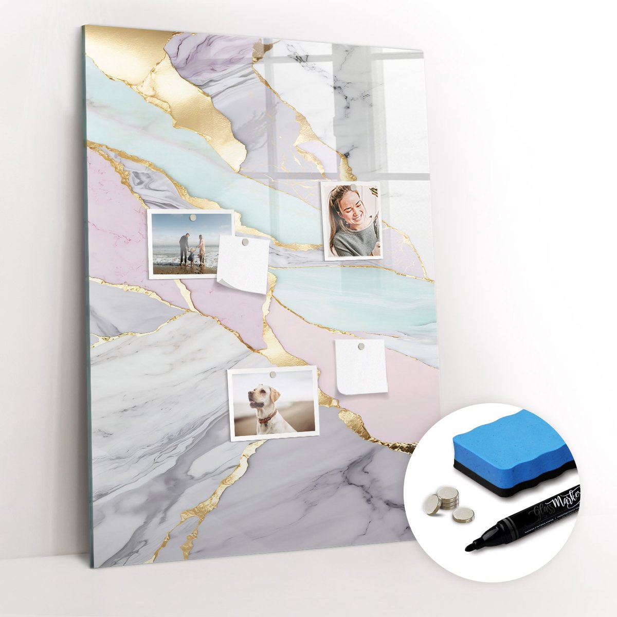 Tulup Whitebord - Decoratief marmer - 70 x 100 cm - Veelkleurig Memobord Keuken - Gratis 5 Sterke Magneten + Whiteboard Marker & Wisser - Moderne Wanddecoratie - Magnet Board - Notitiebord Werkplek