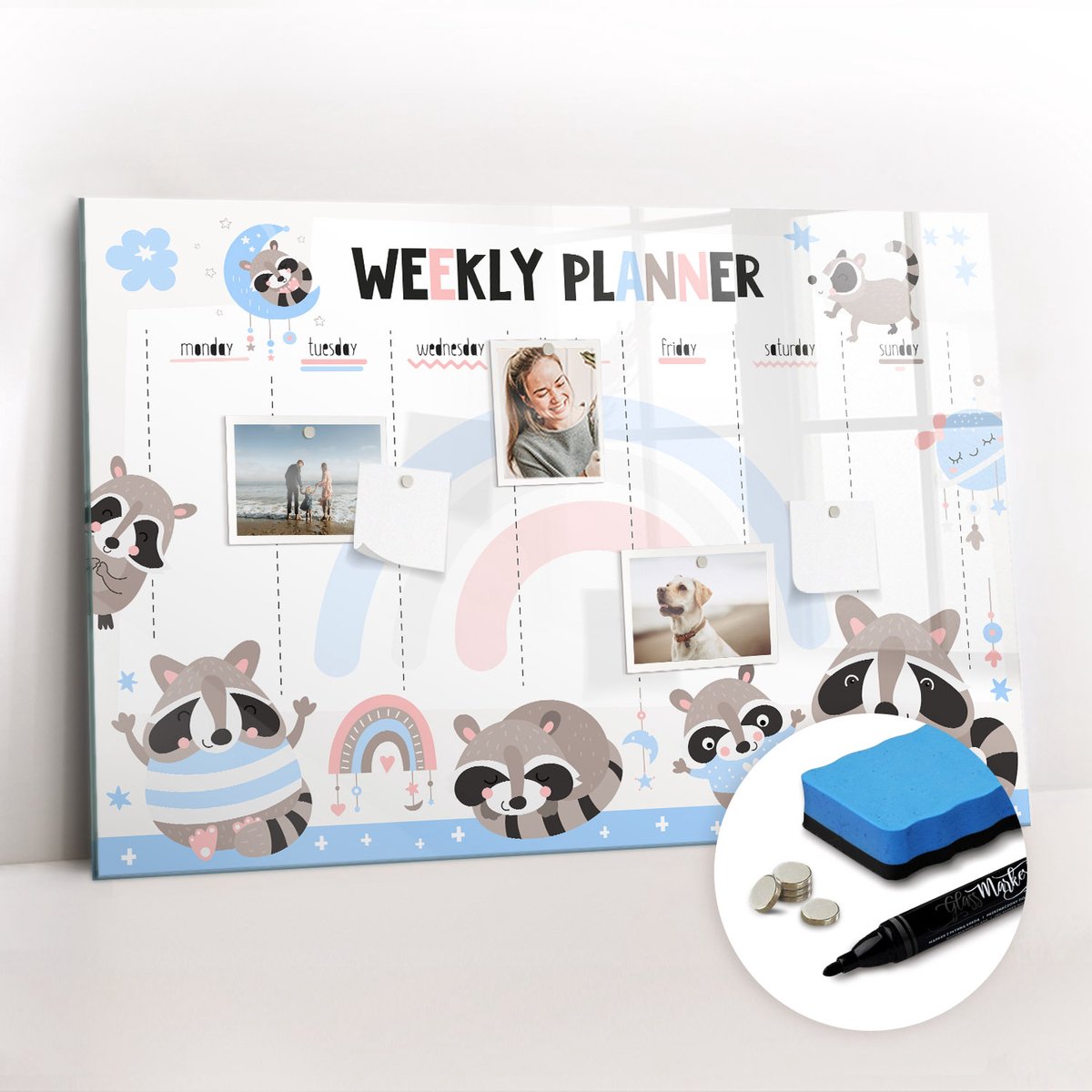 Tulup Whitebord - Weekplanner voor school voor kinderen - 90 x 60 cm - Veelkleurig Magnetic Board - Gratis 5 Sterke Magneten + Whiteboard Marker & Wisser - Wanddecoratie Kantoor - Memobord Glas - Inspiratiebord Kantoor
