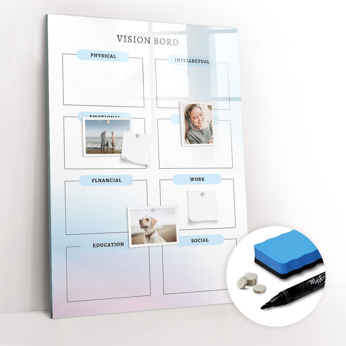 Tulup Whitebord - Doelbord - 70 x 100 cm - Veelkleurig Memo Bord - Gratis 5 Sterke Magneten + Whiteboard Marker & Wisser - Organizer Muur - Foto Magneetbord - Notitiebord Werkplek