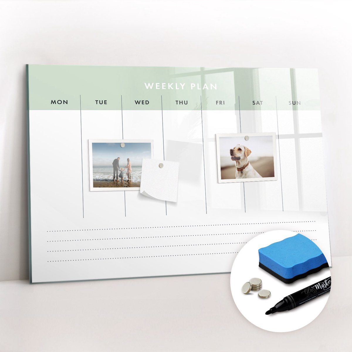 Tulup Whitebord - Weekkalenderplanner - 60 x 40 cm - Groente Magneetbord Muur - Gratis 5 Sterke Magneten + Whiteboard Marker & Wisser - Interieur Accessoires Kantoor - Magnetisch Memobord - Productiviteit Tools