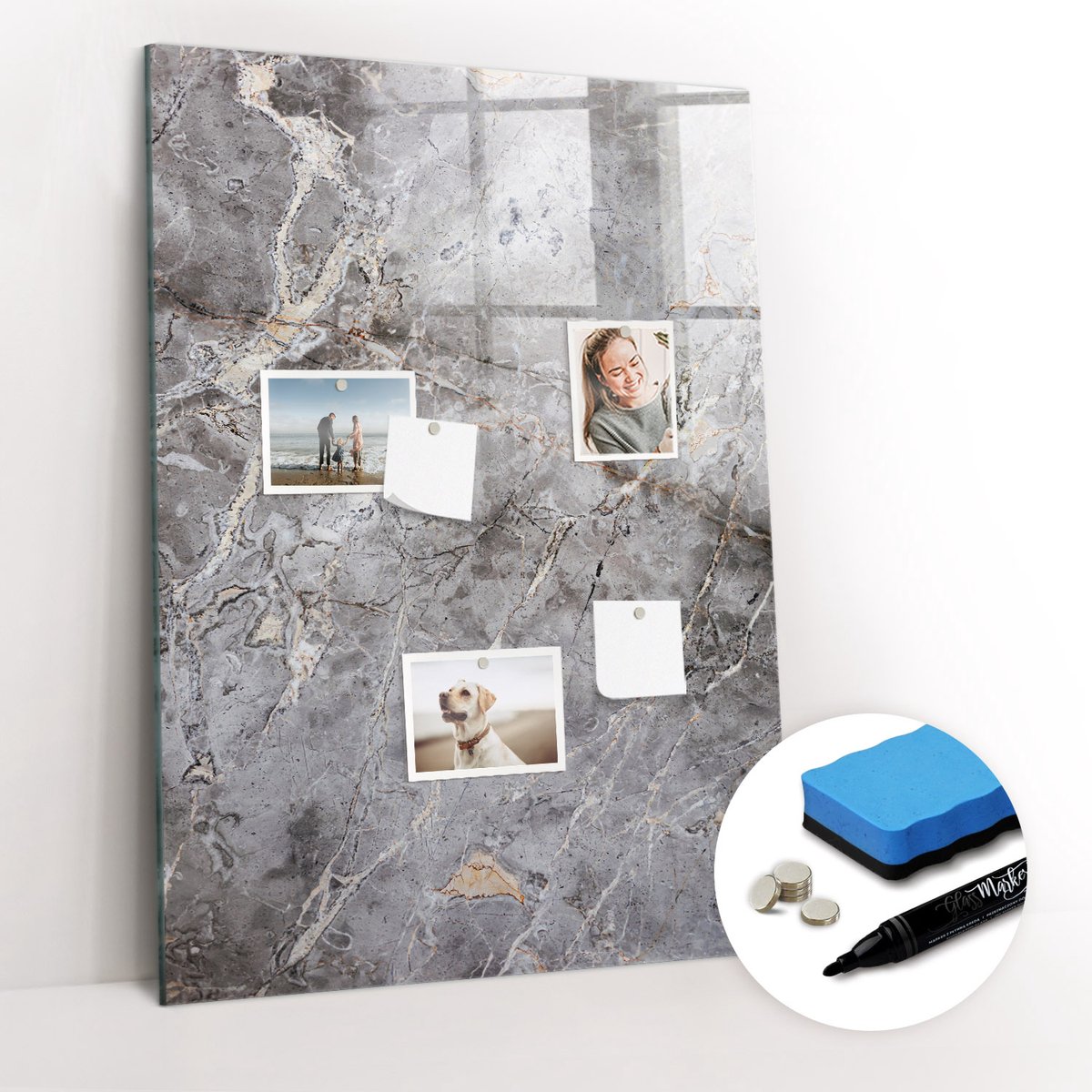 Tulup Whitebord - Donker marmer - 70 x 100 cm - Grijs Magneetbord Muur - Gratis 5 Sterke Magneten + Whiteboard Marker & Wisser - Industrieel Wandbord - Magneetbord Keuken - Inspiratiebord Kantoor