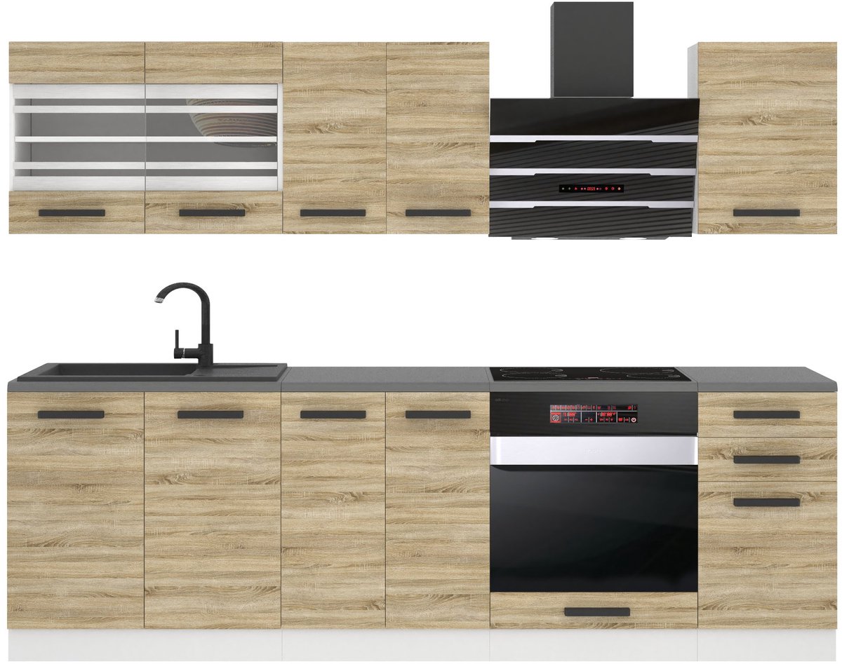BELINI Keukenblok MARGARET - Keukenmeubel Set 240 cm Sonoma Eiken zonder Werkbladen - Boven- en Onderkasten