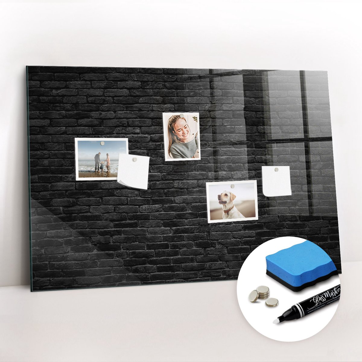 Tulup Whitebord - Donkere bakstenen muur - 90 x 60 cm - Zwart Memo Magneetbord - Gratis 5 Sterke Magneten + Whiteboard Marker & Wisser - Industrieel Wandbord - Magneetbord Design - Productiviteit Tools