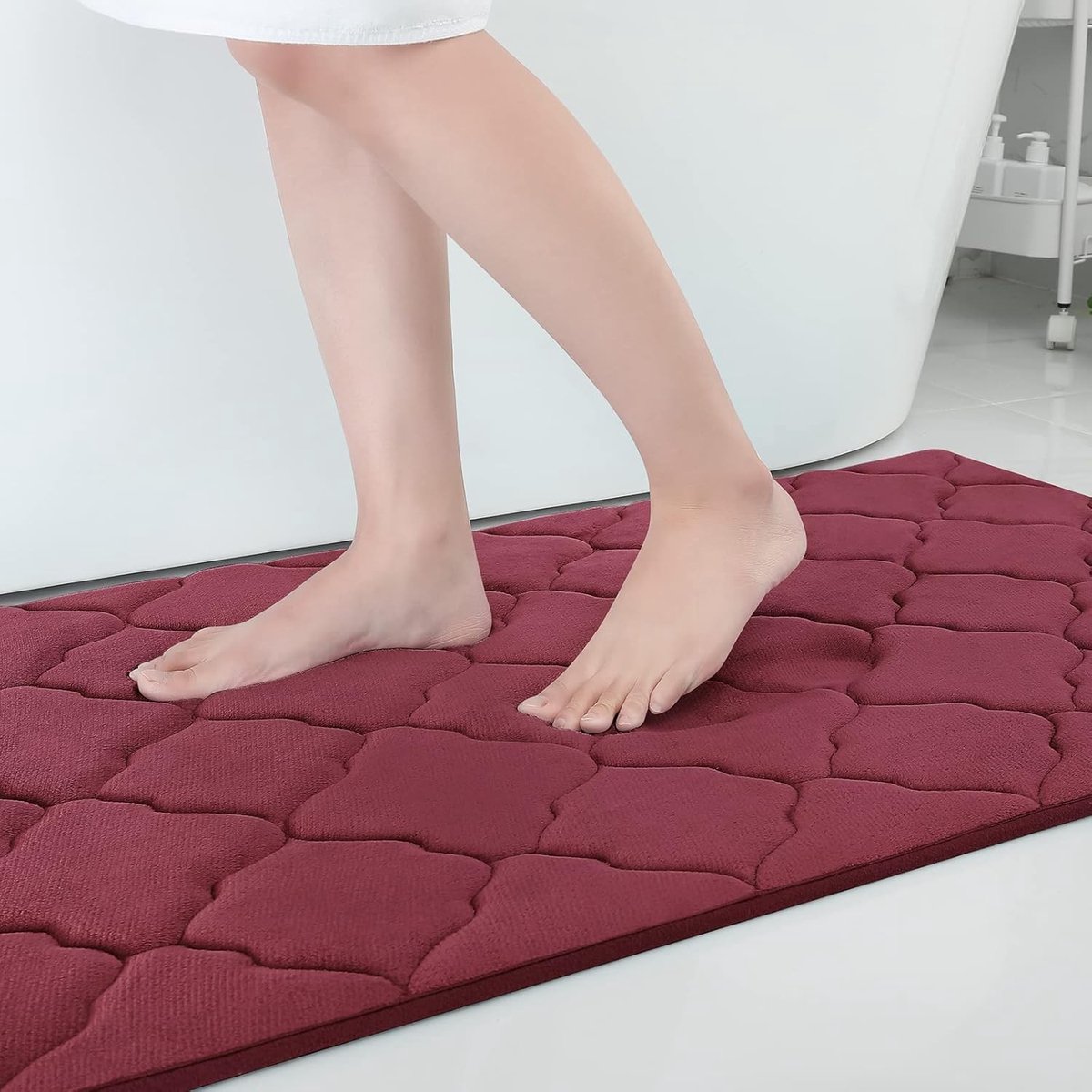 Omgoods - Geheugen Schuim Badmat, Antislip en Absorberend, 60 x 90 cm, Wijnrood