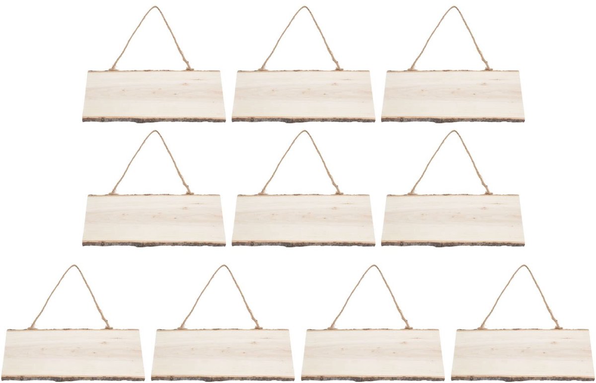 Omgoods- Houten Plaquette Set van 10 - DIY Deurbordhanger - Tunghout - Jute Touwen - Blanco Decoratie Bord - Kunst Schilderen - Decoratiebord