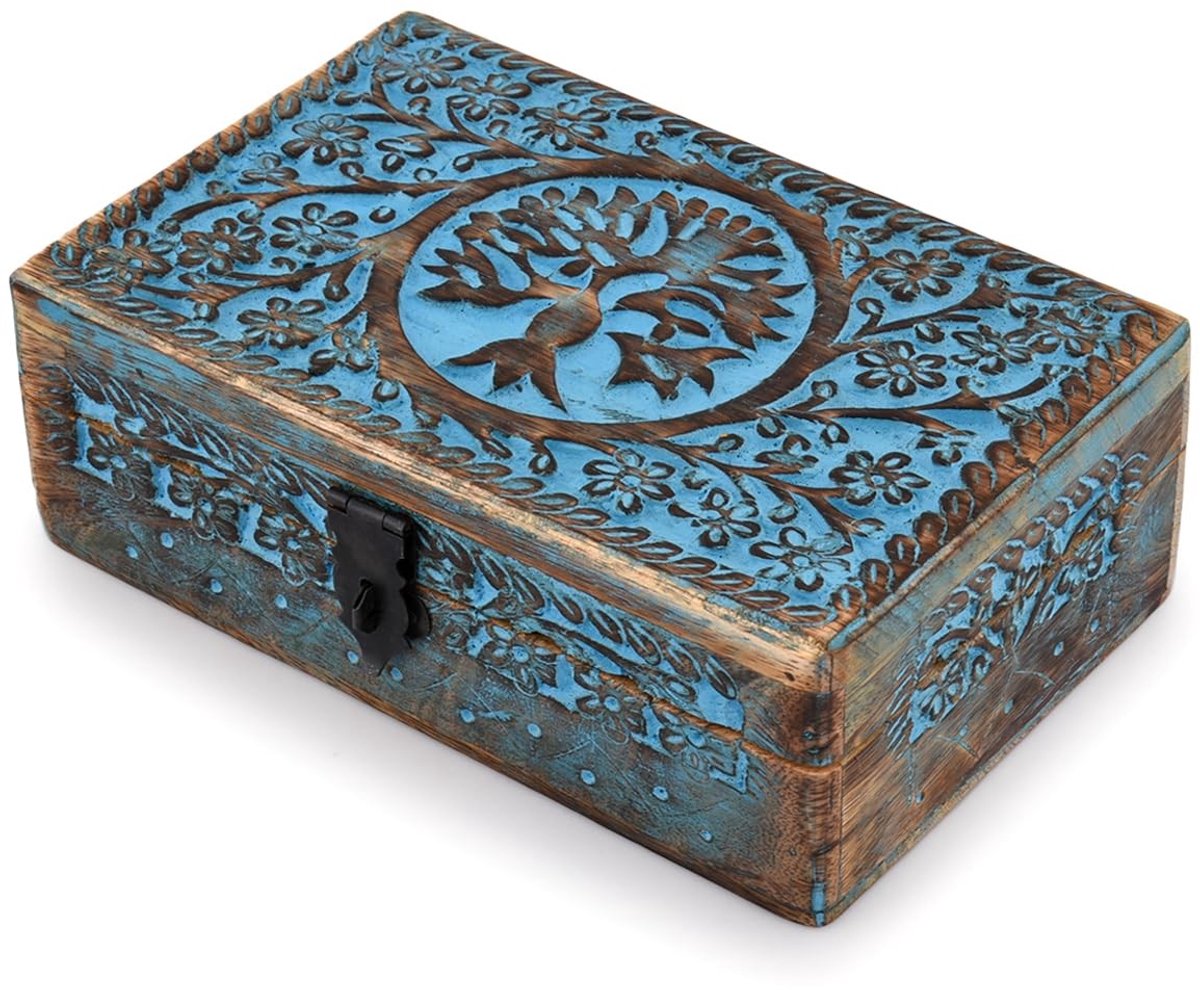 Omgoods - Handgemaakte blauwe mangohout sieraden doos - Decoratieve opbergdoos voor dames en heren