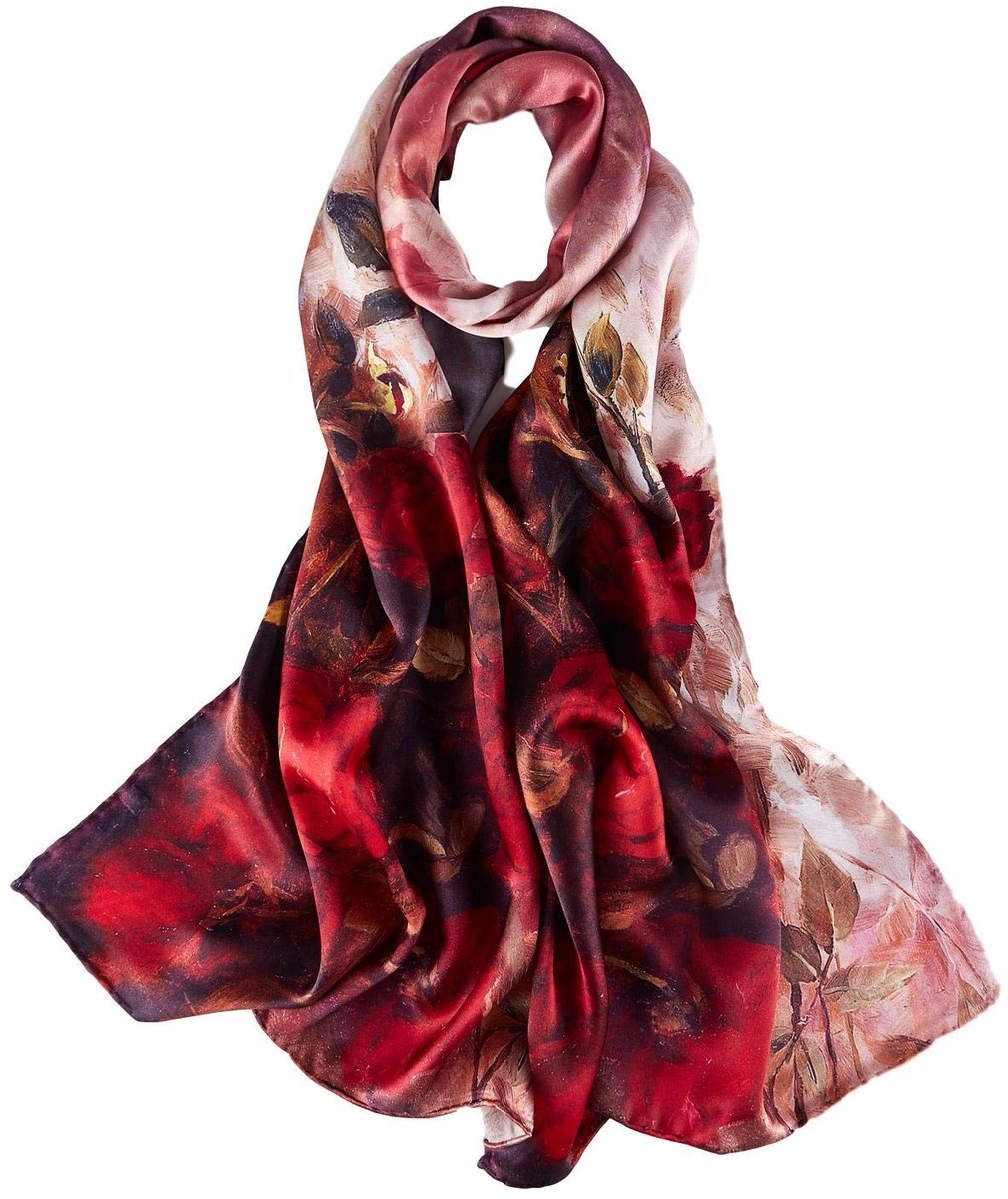 Omgoods - Lange Charmeuse Zijde Sjaal met Bloemenprint