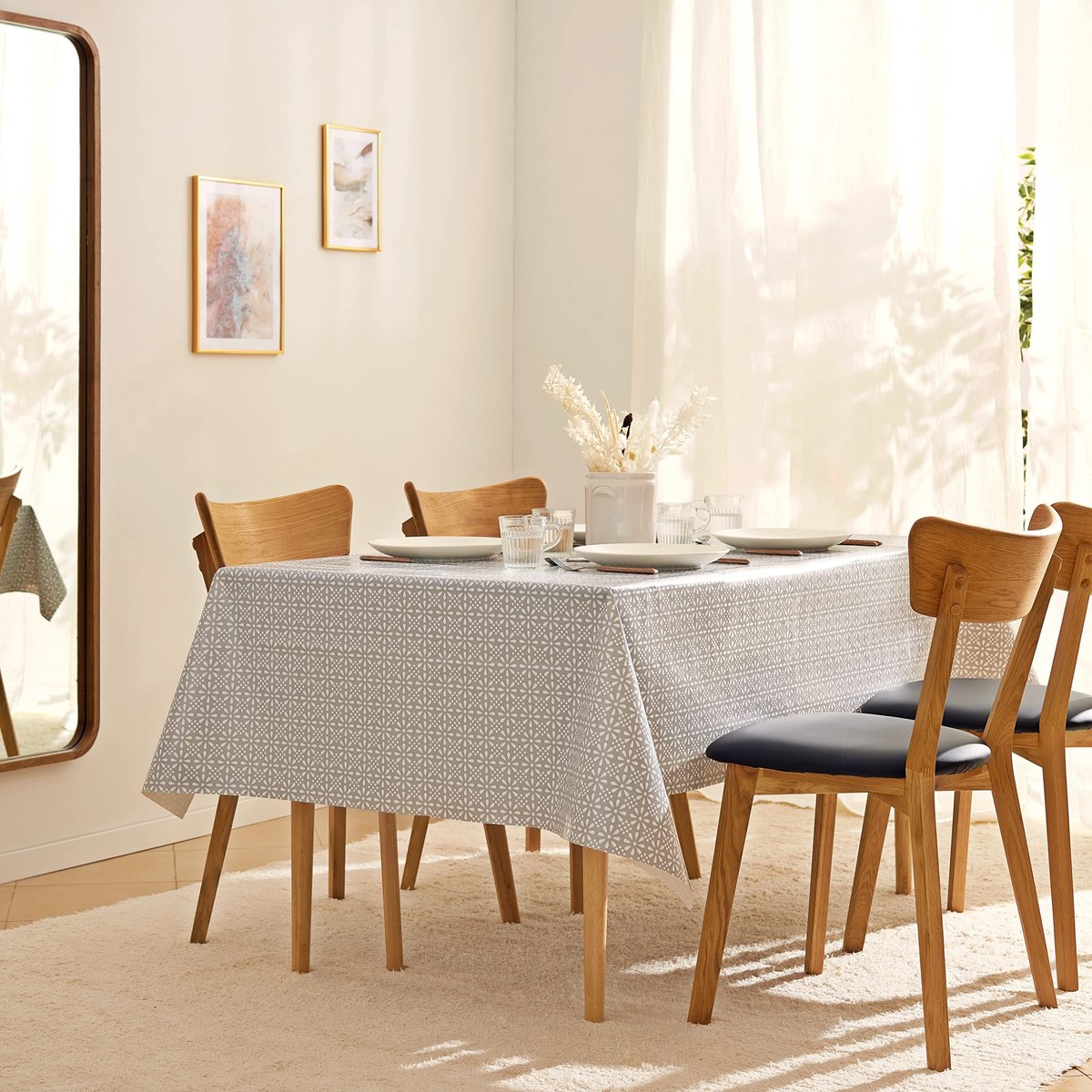 Omgoods - Retro Grijs Bloemmotief PVC Tafelkleed 140 x 200 cm