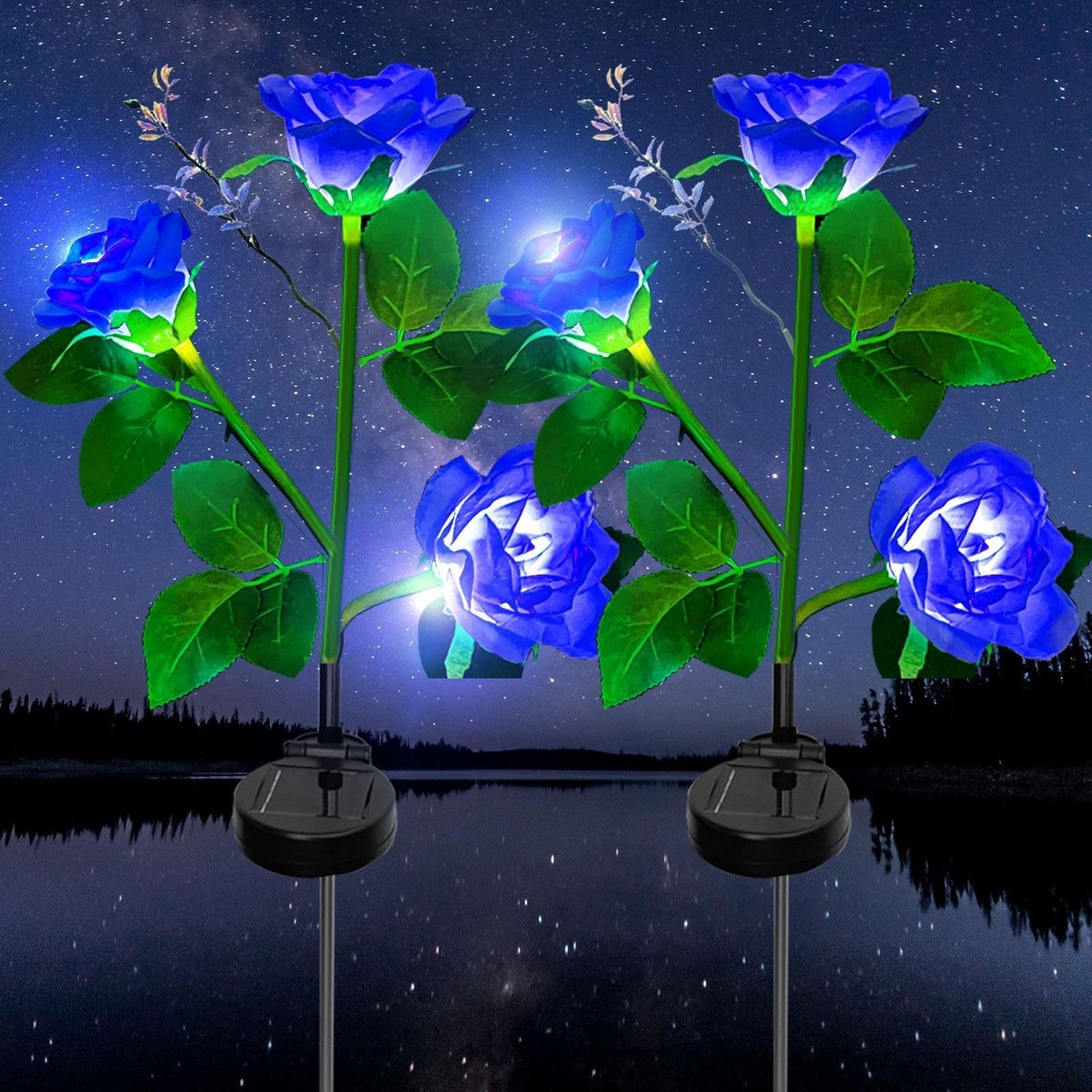 Omgoods - LED Rozen Solar Tuinlampen met Grote Bloemen - 2 Stuks