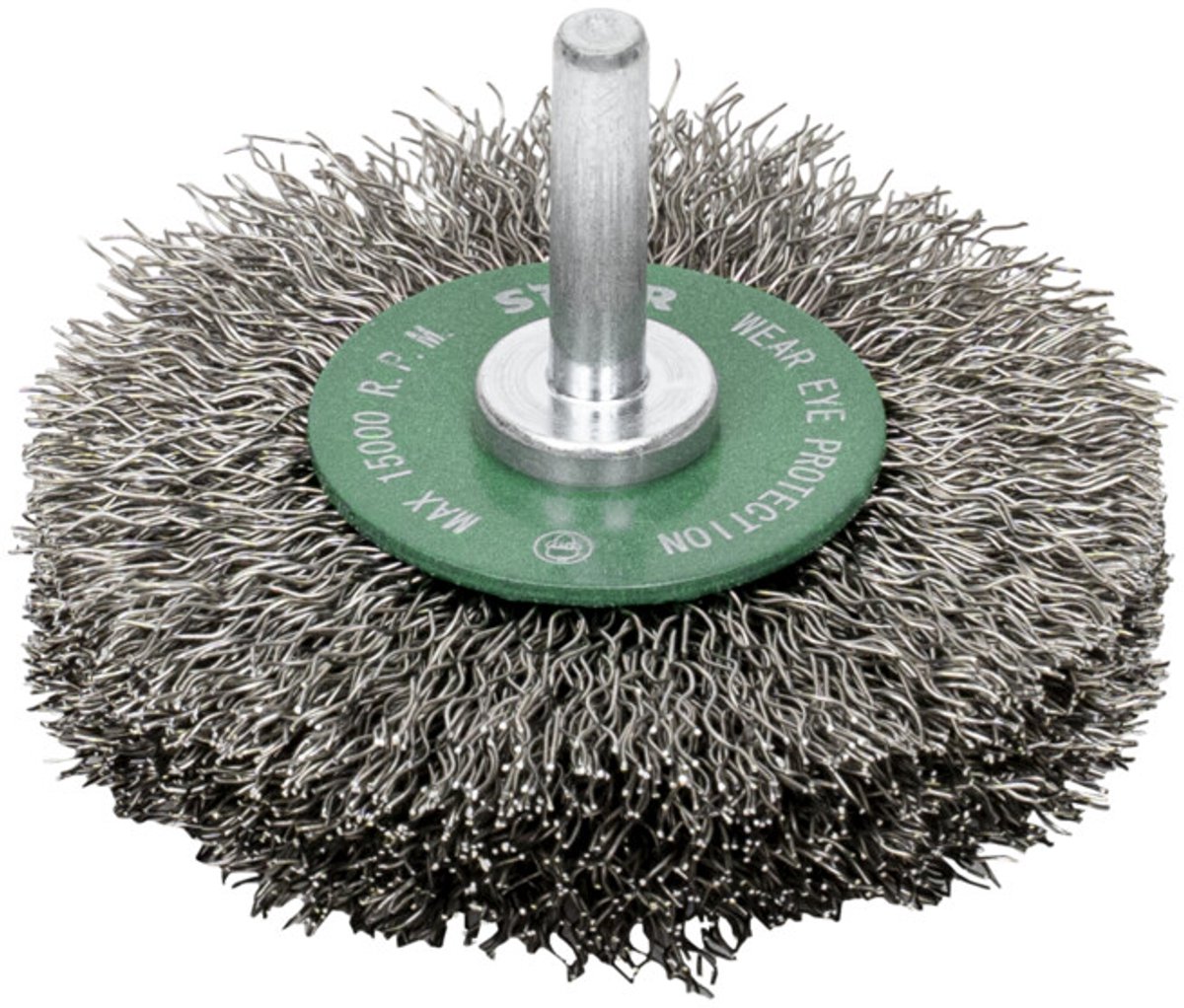 STIER ronde borstel ø 75 mm, schacht-ø 6 mm, 0,3 mm, gegolfd, edelstaal