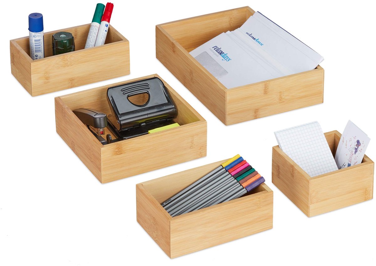 Omgoods - Set van 5 Bamboo Desk Organizers voor Opberging