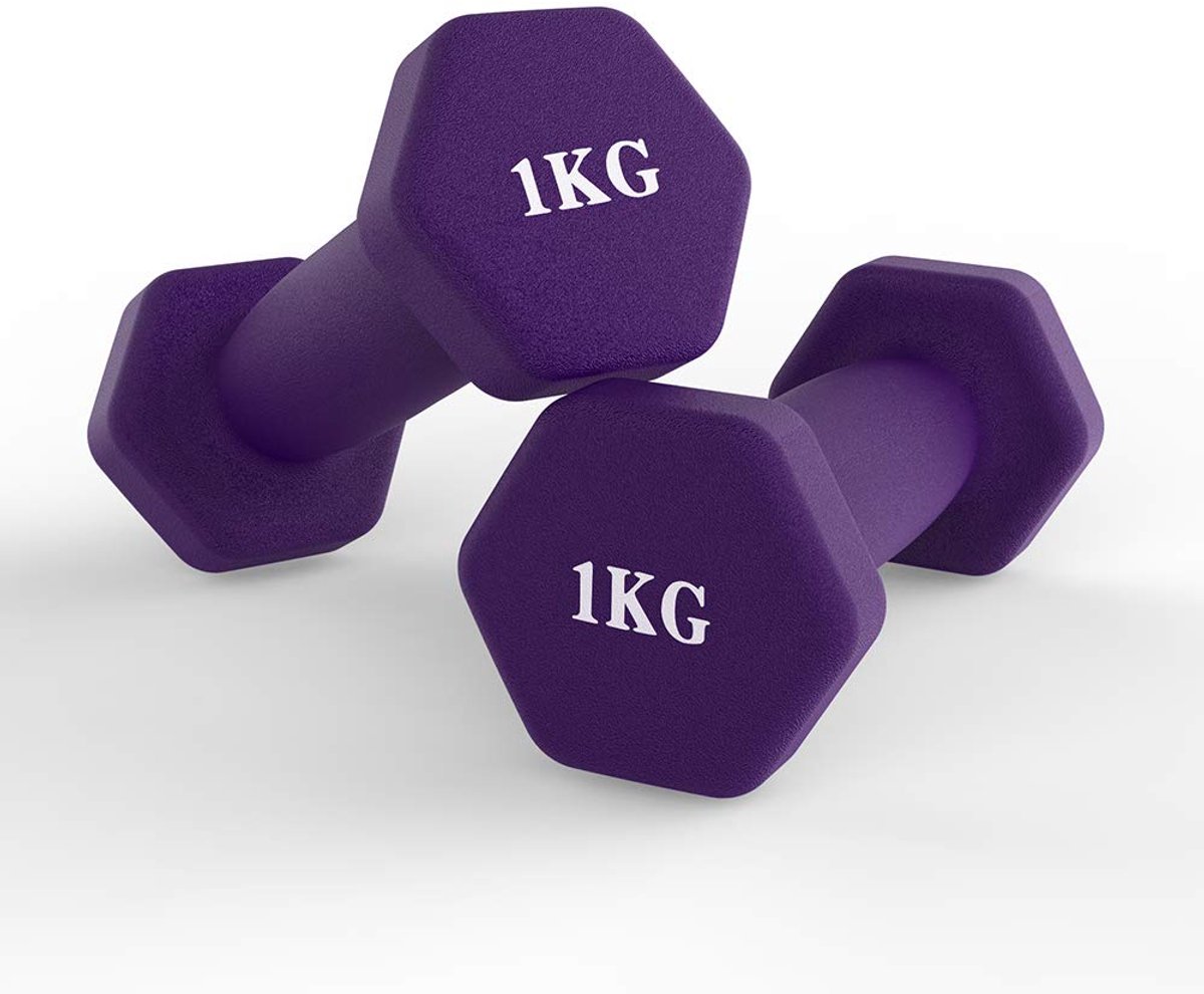 Omgoods - Halterset Gewichten - Neopreen Gecoate Dumbbells voor Thuis Fitness - Set van 2 Halters (Donkerpaars, 1 kg)