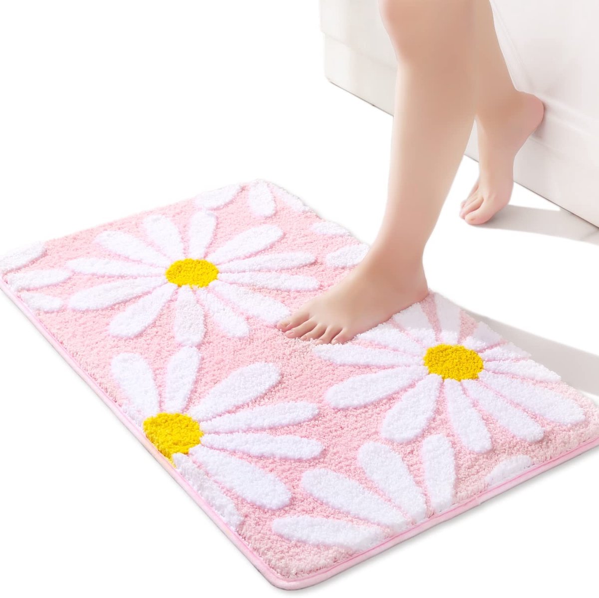 Omgoods - Roze Badmat met Bloemenprint en Antislip Onderzijde