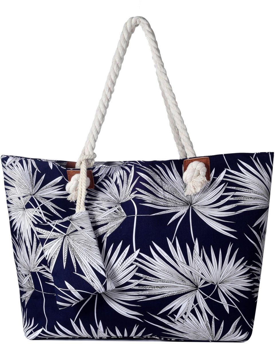 Omgoods - Grote Strandtas met Ritssluiting in Feathers Design