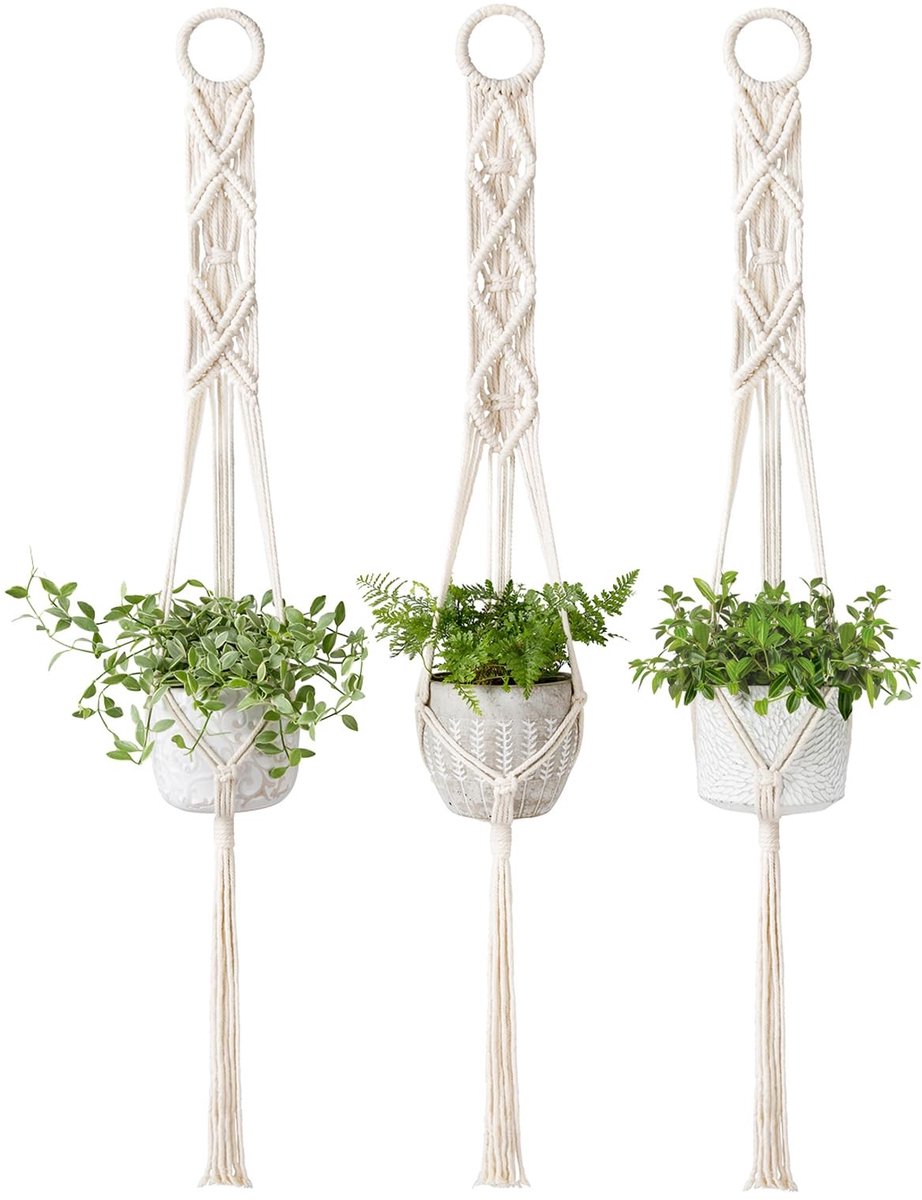 Omgoods - Set van 3 Macrame Plant Hangers voor Binnen en Buiten