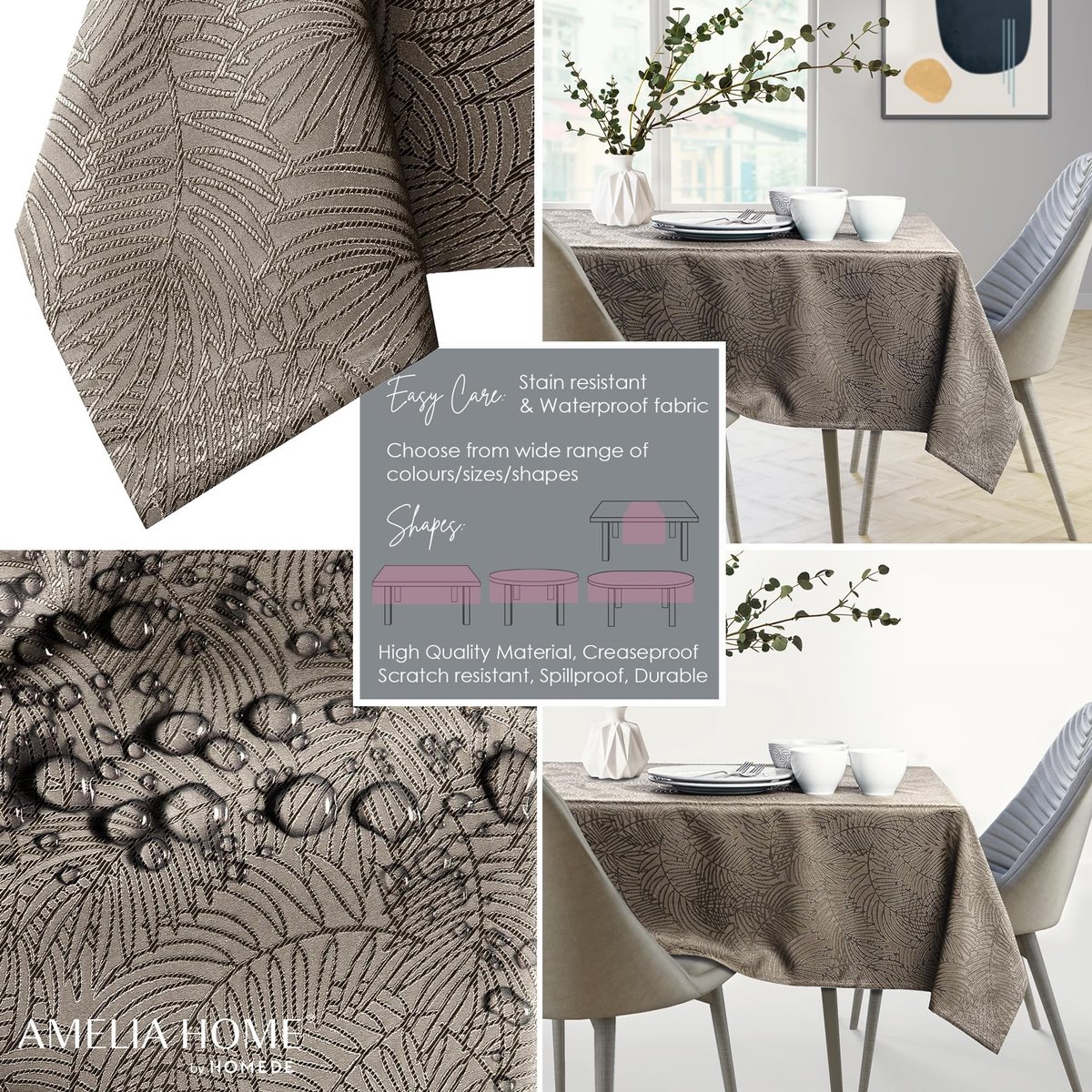 Omgoods - Waterafstotend Linnenlook Tafelkleed Cappuccino 120 x 120 cm