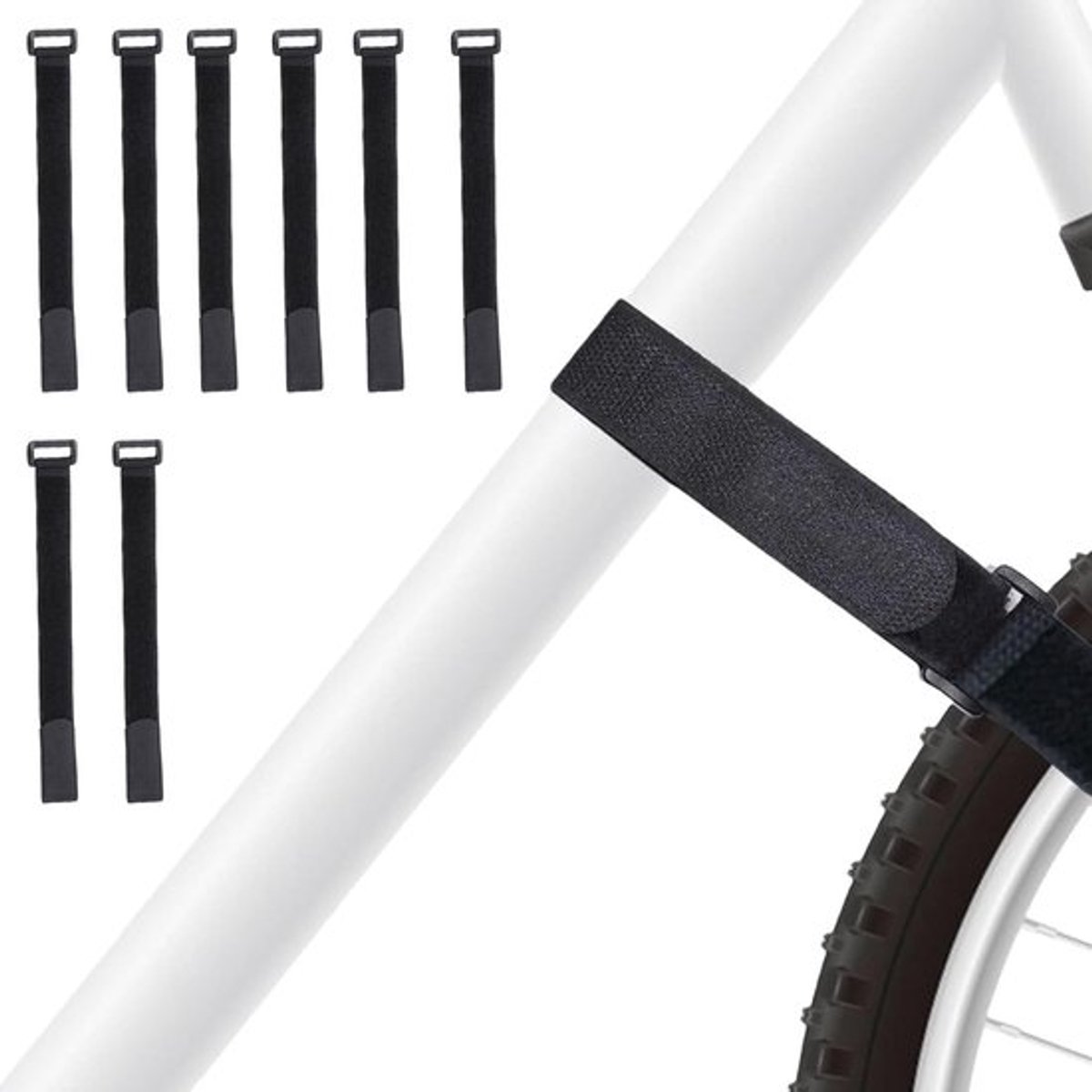 8 wielriemen - fietsframeriemen - riemen - klittenbandriemen - antislipriemen - verstelbaar - bevestigingsriemen - 60 cm - zwart