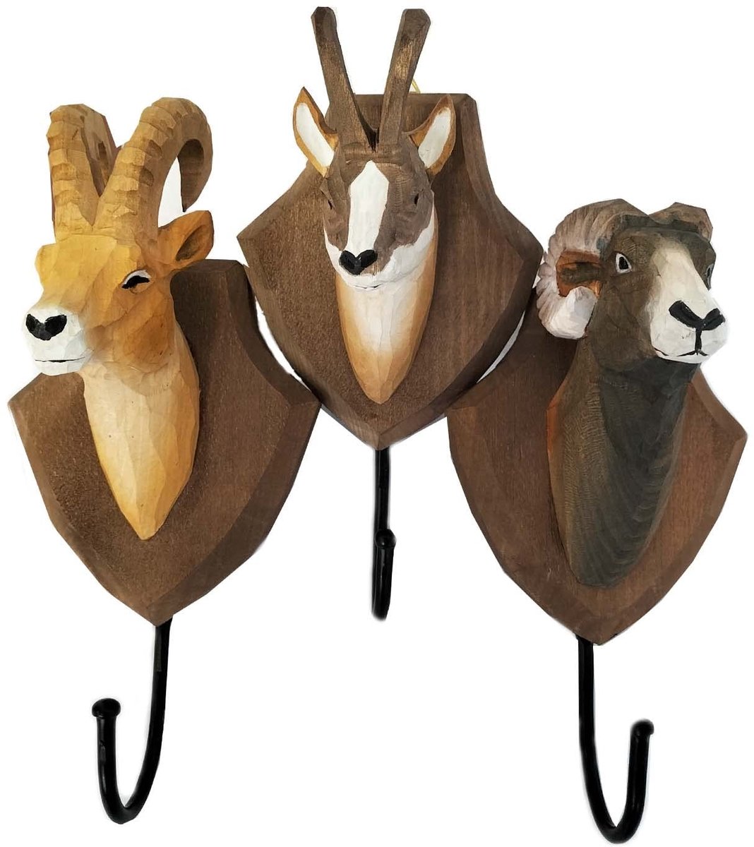 Omgoods - Set van 3 Wandhaken in Houten Trofee Stijl