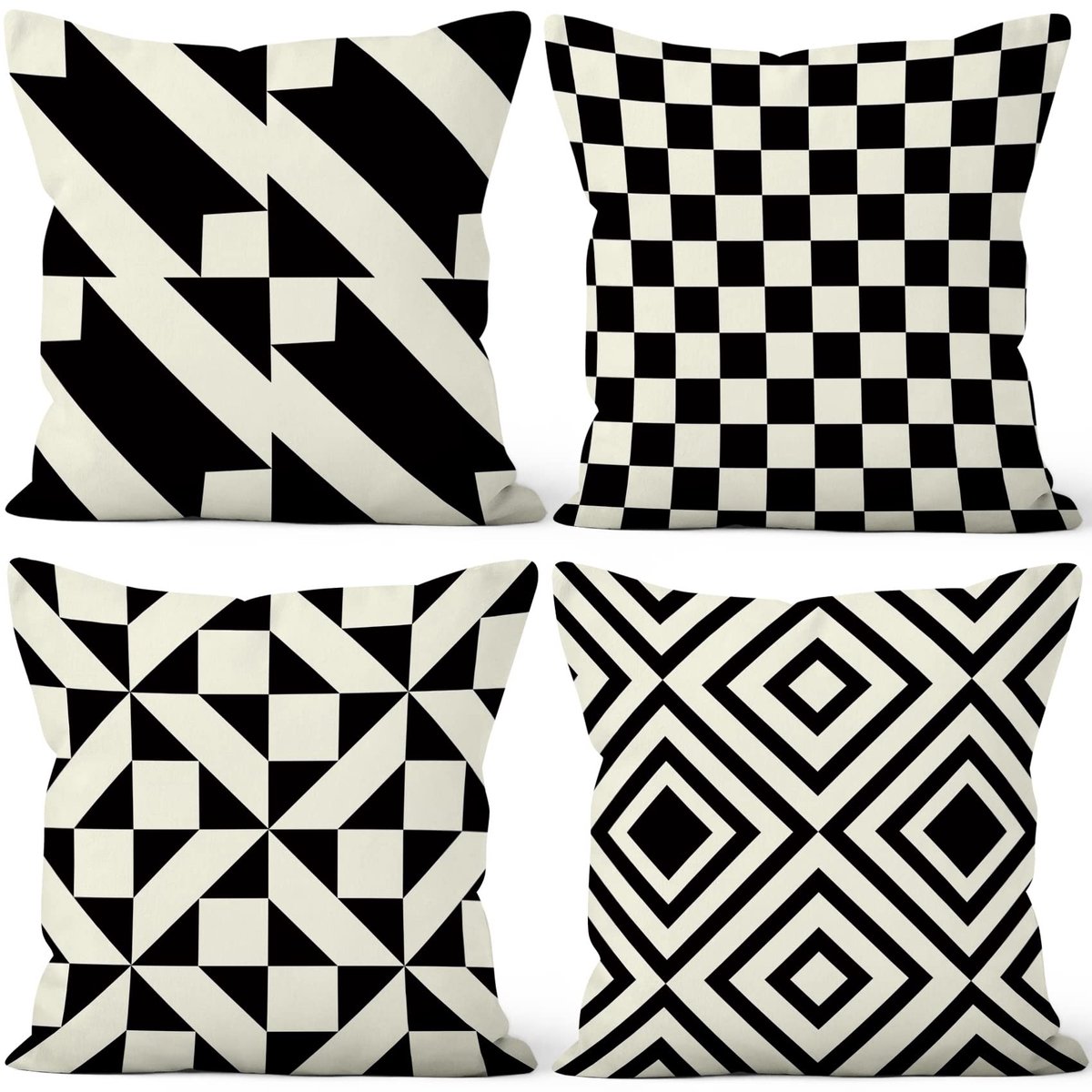 Omgoods - Set van 4 Kussenhoezen, Geometrisch Zwart en Wit