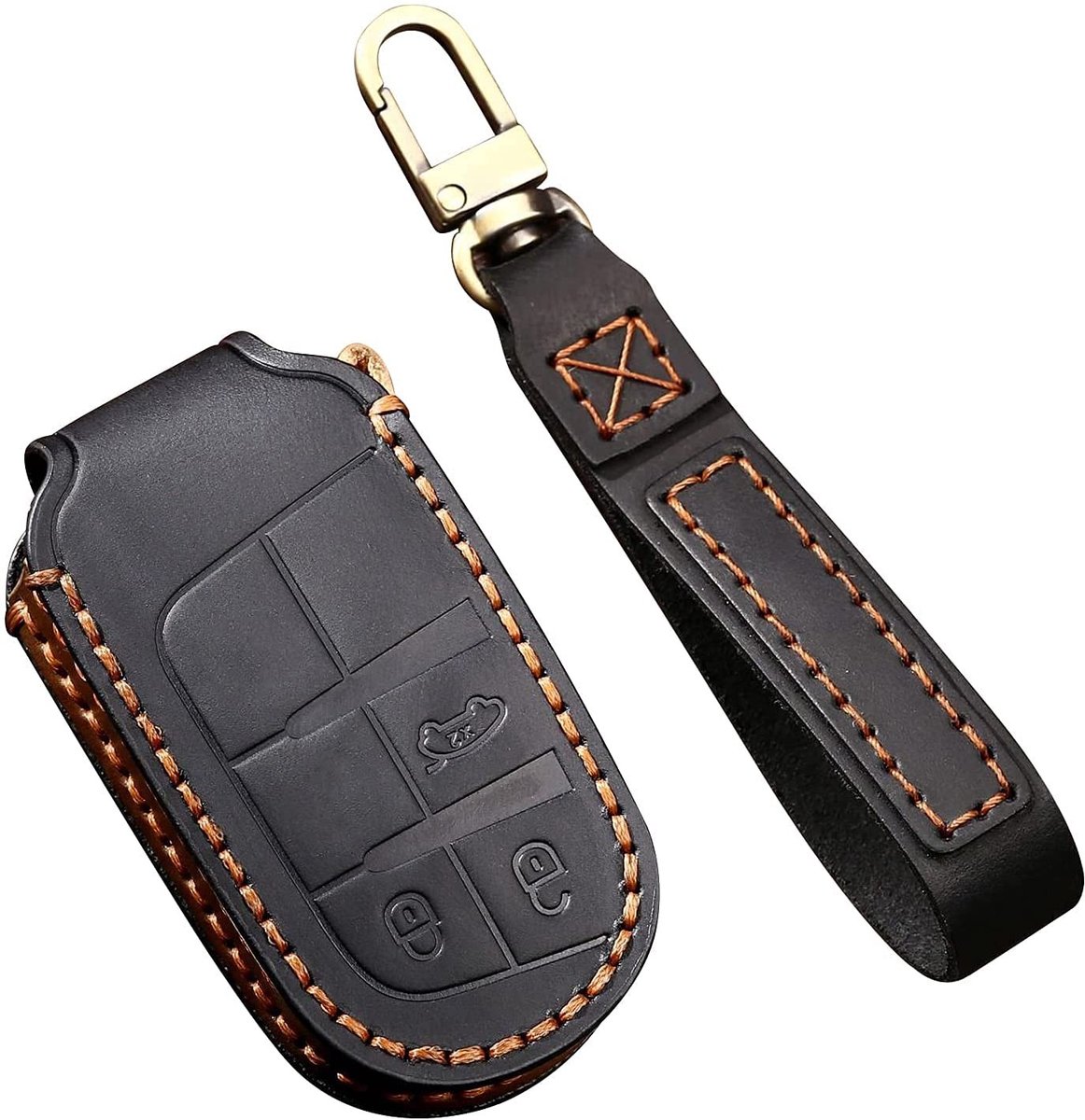 Omgoods - Leer Car Key Case voor Chrysler, Jeep en Fiat met Sleutelring - Zwart