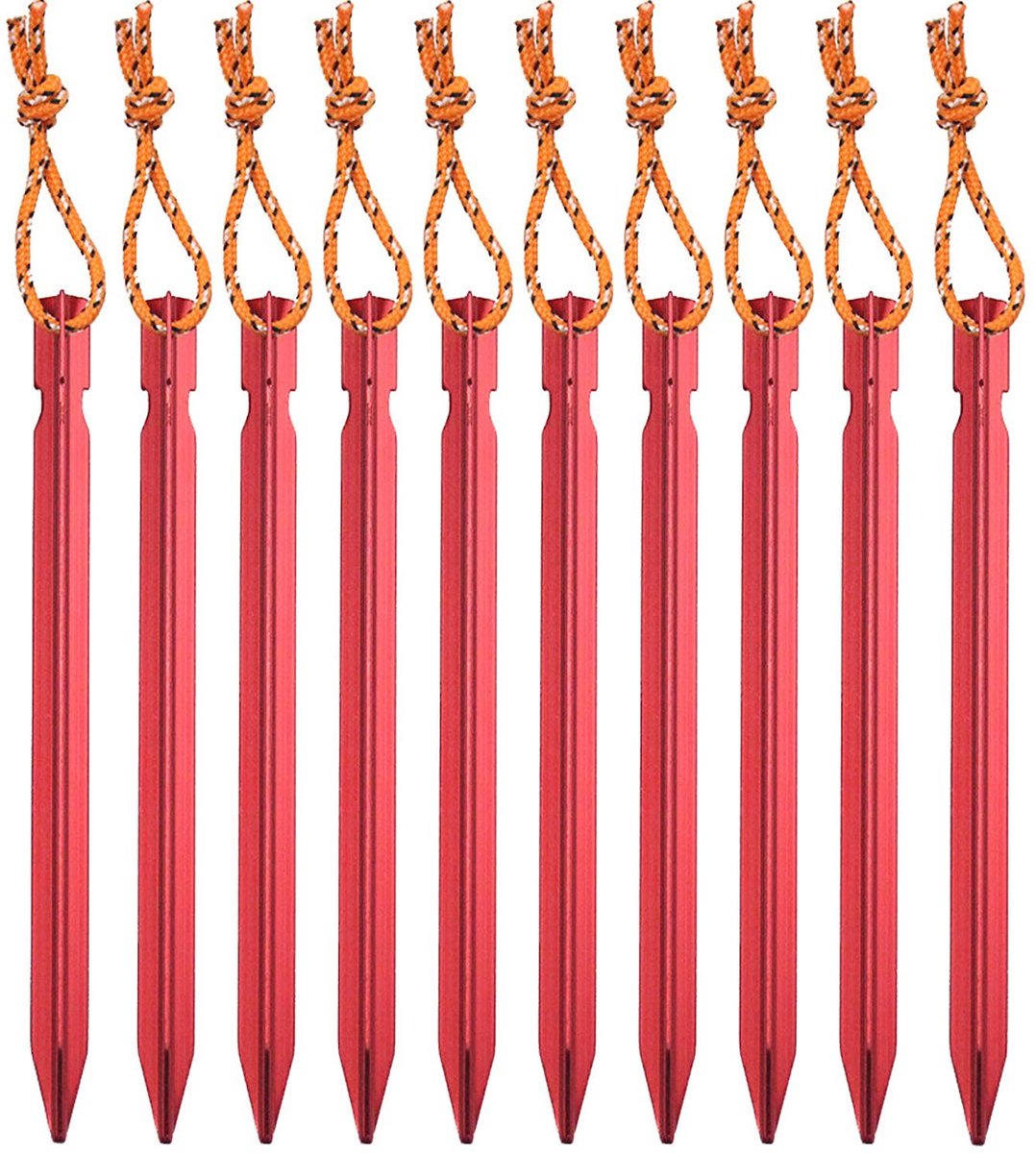 Omgoods - Aluminium Tentharingen met Reflectieve Touw 10 Stuks Rood