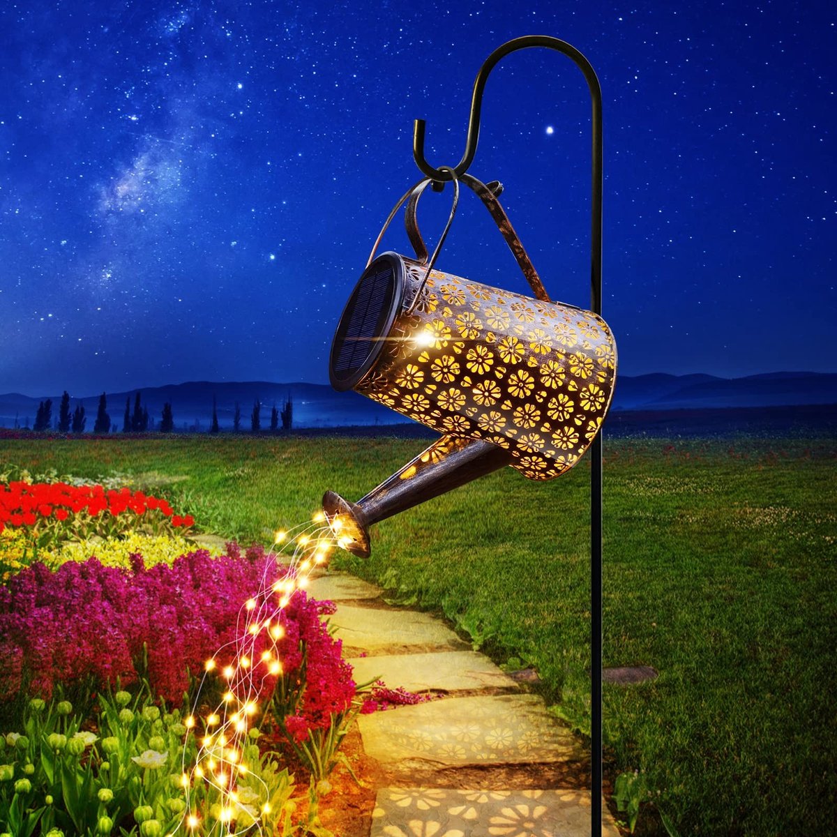 Omgoods - Solar Watering Can met Fairy Lights - Vintage LED Tuinverlichting