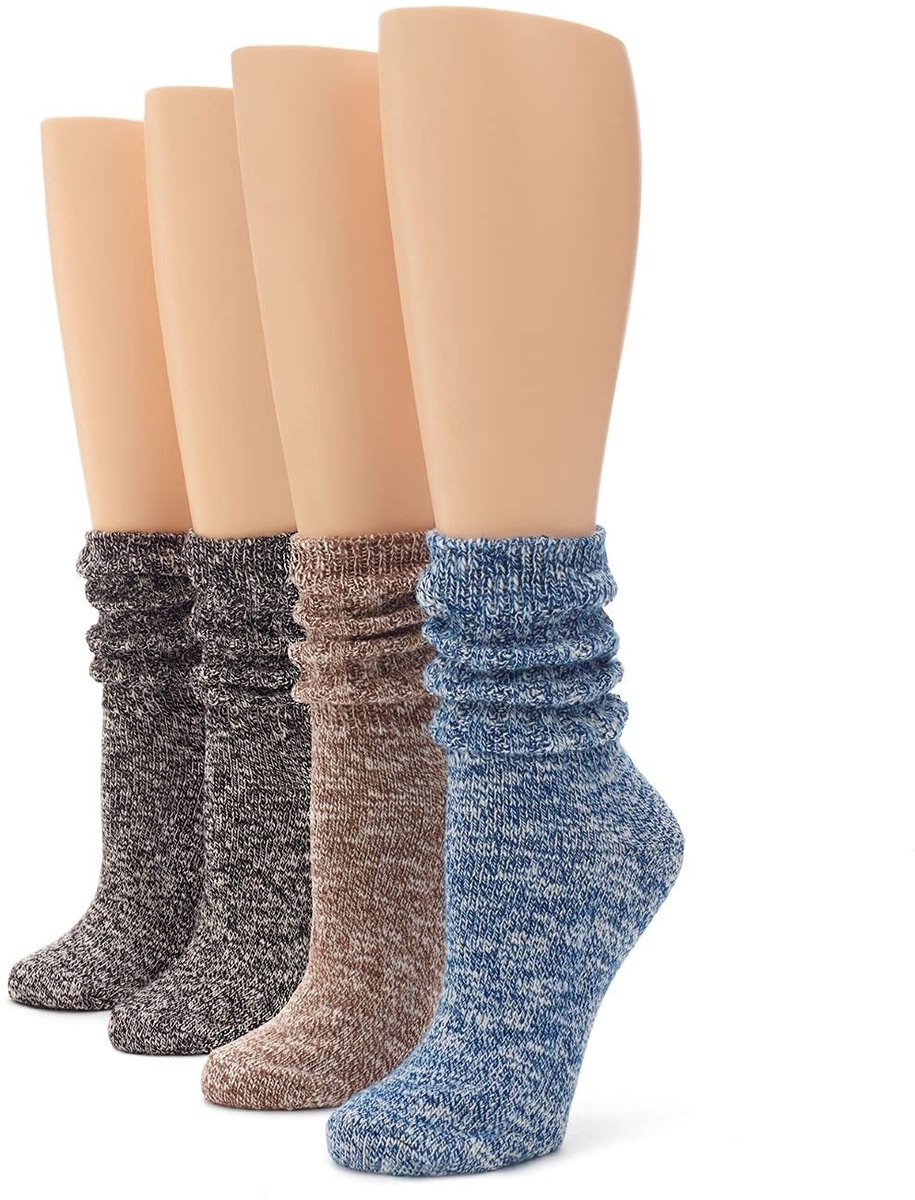 Omgoods - Marl Slub Slouch Laarssokken, 4 Paar in Zwart/Bruin/Blauw