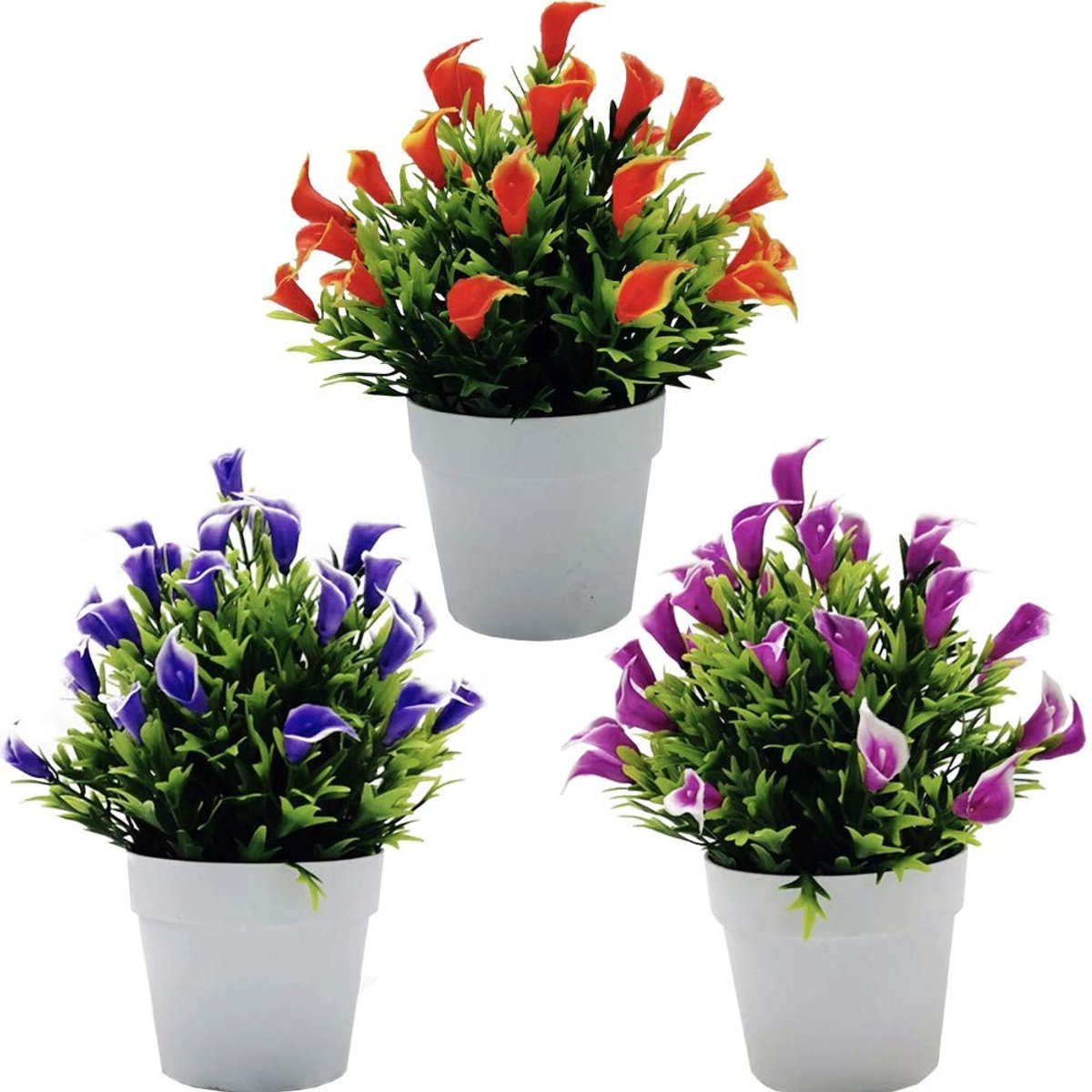 Omgoods- Callalilie Kunstplant - 3 Stuks - Kunstplant in Pot - Onderhoudsvrij - H20 x D12 cm - Bedrieglijk Echt - Witte Plastic Pot