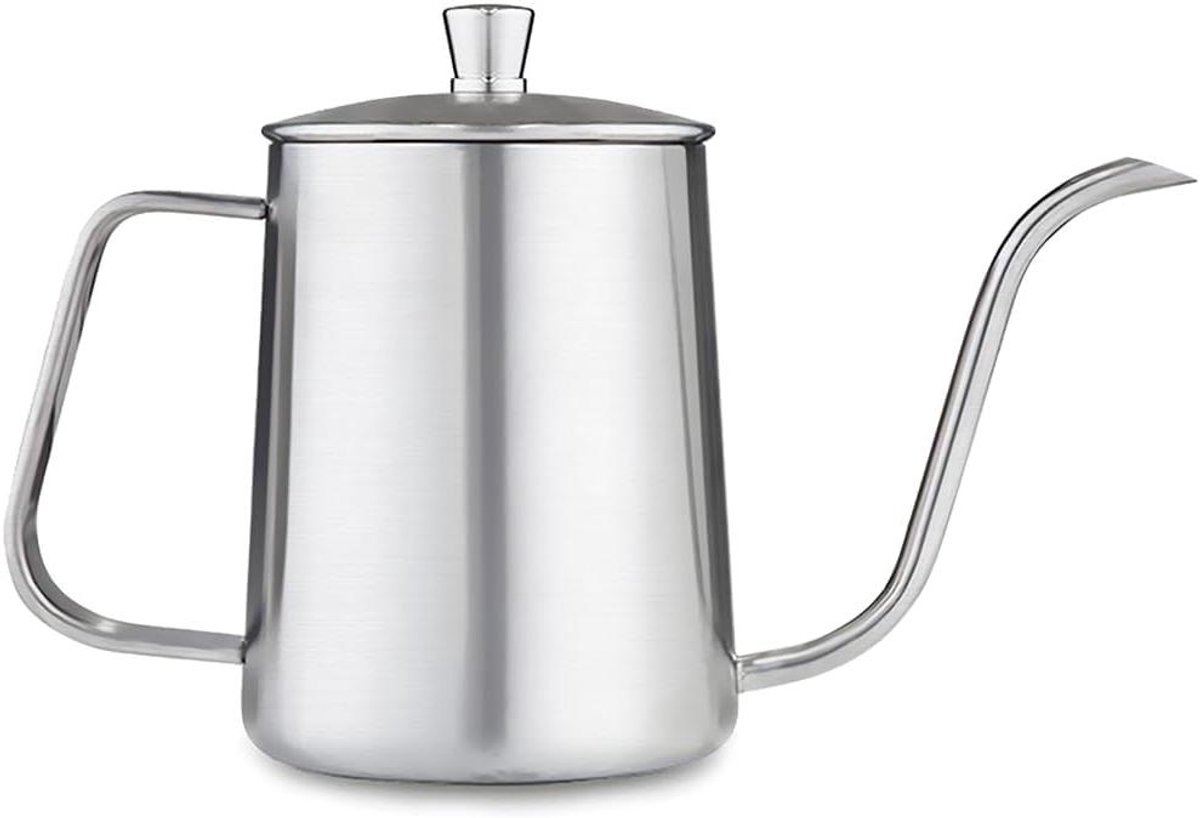 Koffieketel - Waterkoker Schenkkan - Koffie Zetten - Precisie Schenktuit - 600 ml - Zilver