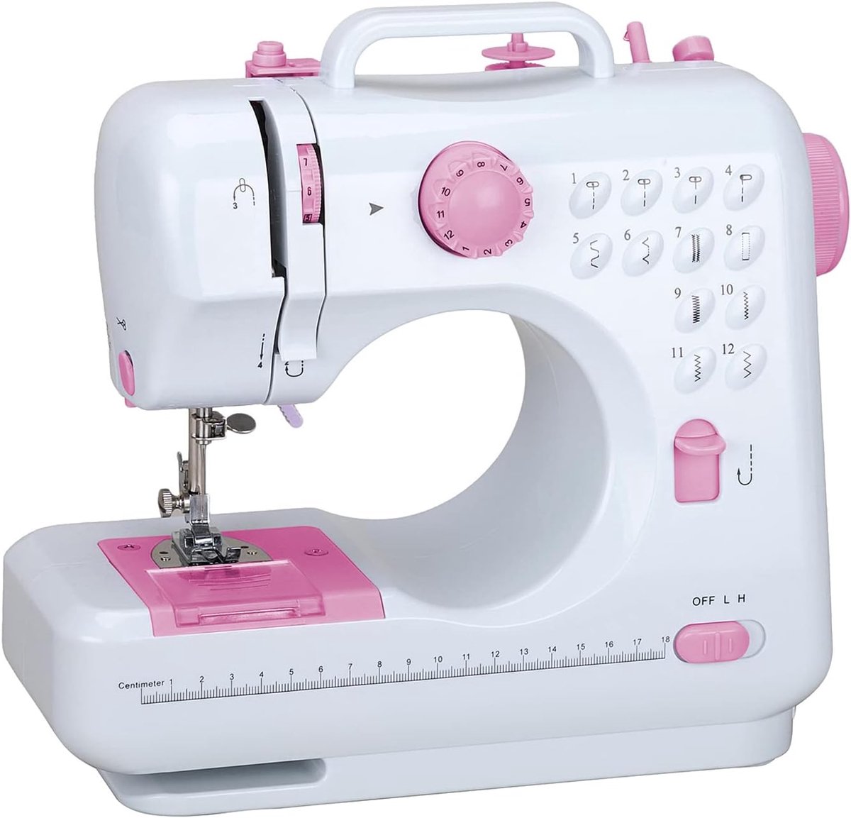 SnelShoppen - Multifunctionele Naaimachine met 12 Steken, Dubbele Lijn, Huishoudelijke Overlock met Twee Snelheden, Voor Kinderen en Beginners, Roze