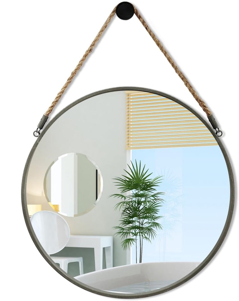 Omgoods - Rond Wandspiegel met Stijlvol Metaalframe en Hangoog