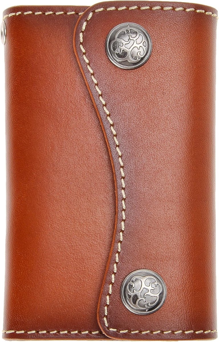Omgoods- Portemonnee Echt Leer - Sleutelhanger - Kaarthouder - Bruin - Compact - 7 x 11 cm - Hoogwaardige Messing Drukknopen