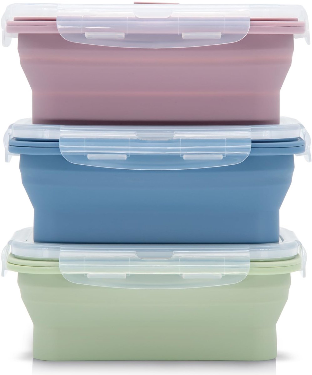 Omgoods - Vouwbare Voedselopslagdozen - 3 Stuks Siliconen Containers voor Koken en Camping, 550ml