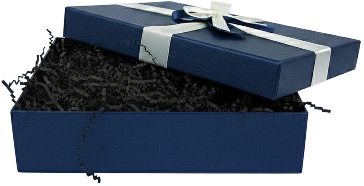Omgoods - Luxe Cadeaubox in Blauw met Lint en Crinkle Paper, 38 x 27 x 10 cm