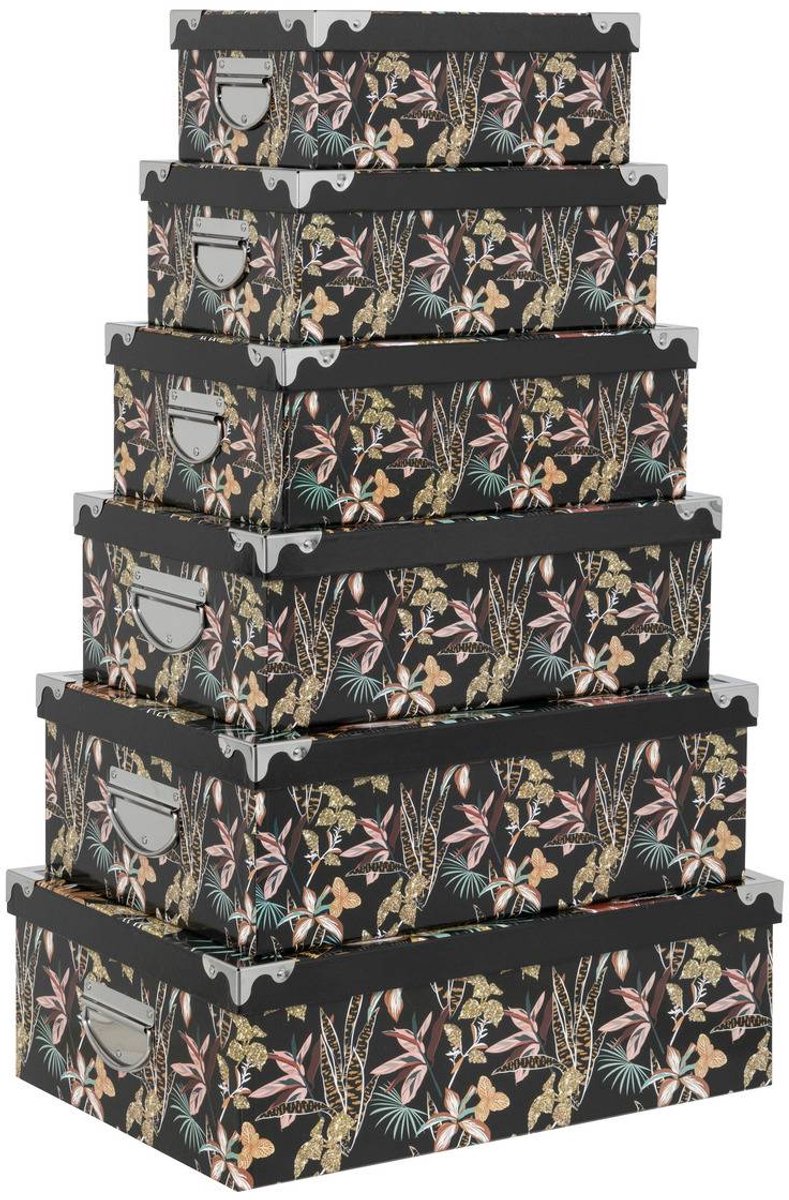 Set van 6 opbergdozen met print BOX'
