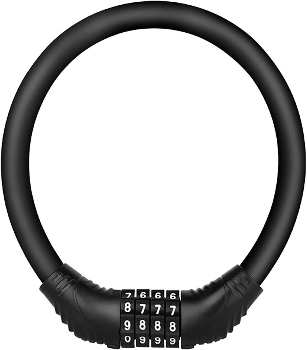 SnelShoppen - Mini Fietsslot Met Cijfercombinatie - Draagbaar Stalen Kabelslot - Ideaal Voor Fiets, Motor, Poort, Hek (Zwart)