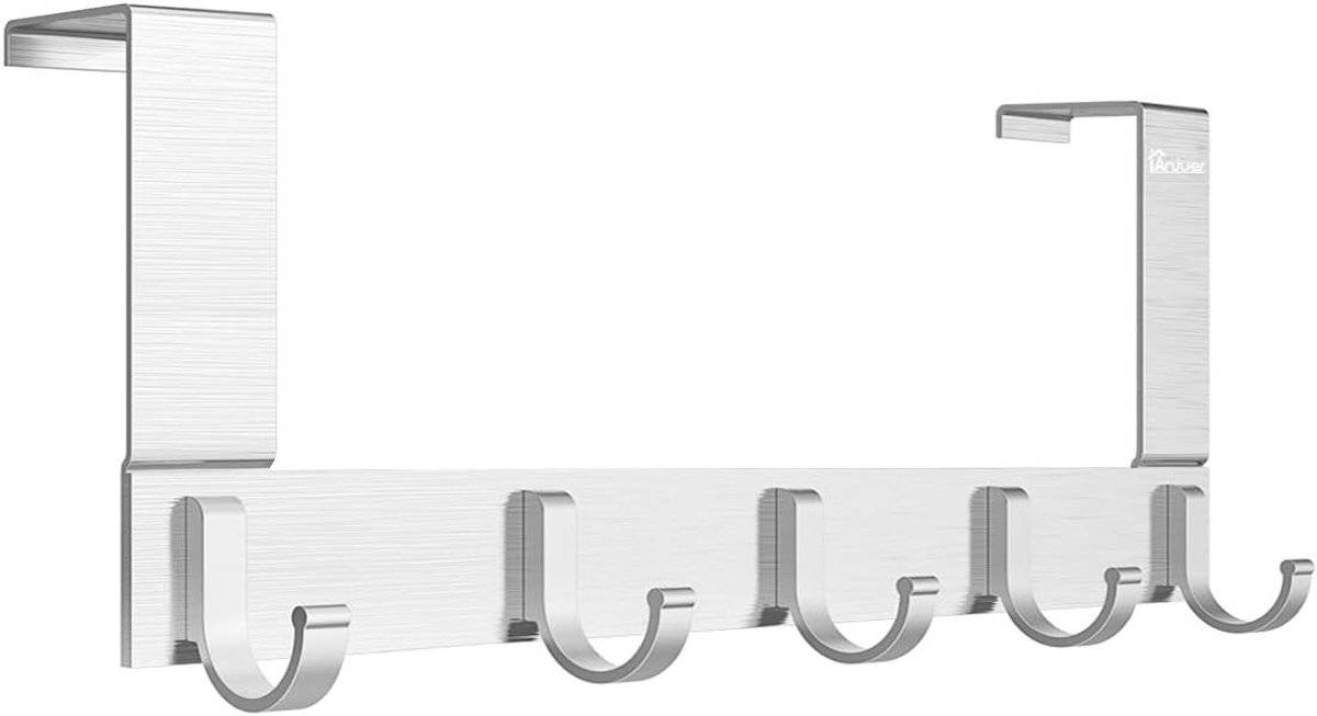 SnelShoppen - Boven Deur Kledinghaak Rek met 5 Haken voor Slaapkamer Badkamer Keuken, Aluminium Legering, Handdoeken Hoeden Badjassen Sleutels Tasjes