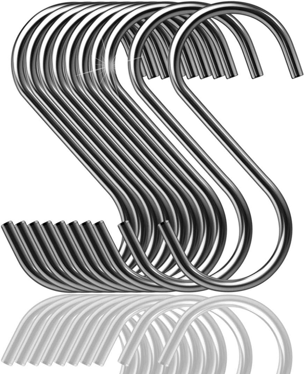 SnelShoppen - 20-Pack S-Haken Zware Duurzame RVS S-vormige Haken Utility Hangers voor Keuken, Kantoor, Badkamer, Kast, Werkplaats, Garage, Huishoudeli