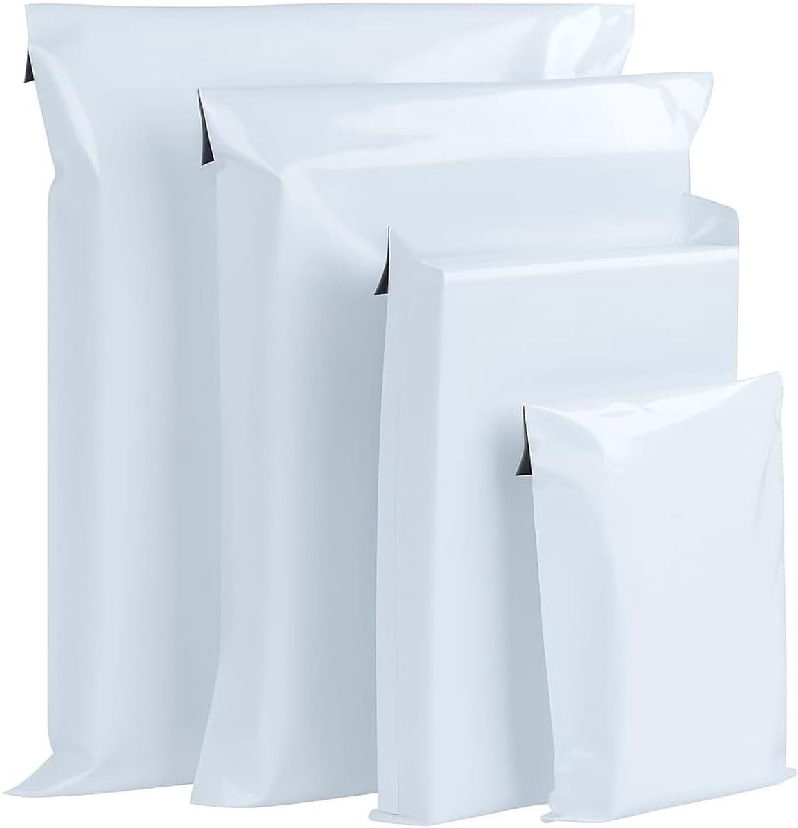 SnelShoppen - 100 Stuks Opaque Plastic Verzendzakken met Zelfklevende Sluiting, Scheurvaste Witte Verzendenveloppen, 4 Formatene, Duurzaam en Waterdic