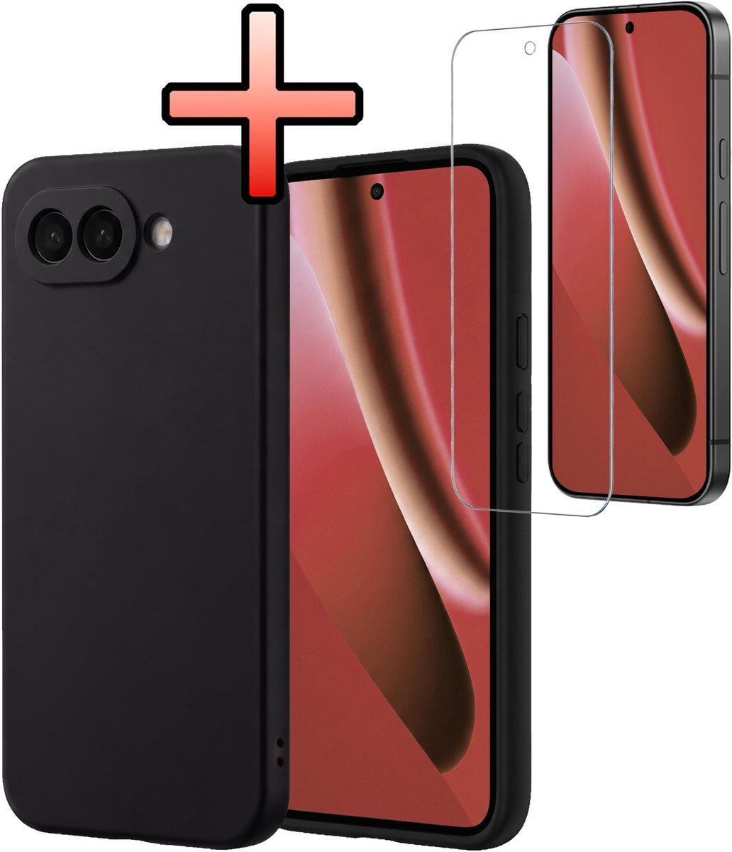 Hoesje - Met Screenprotector - Geschikt voor Google Pixel 10a - Sterk & Shockproof - Back Cover - Siliconen Case - Telefoon Hoes - Zwart