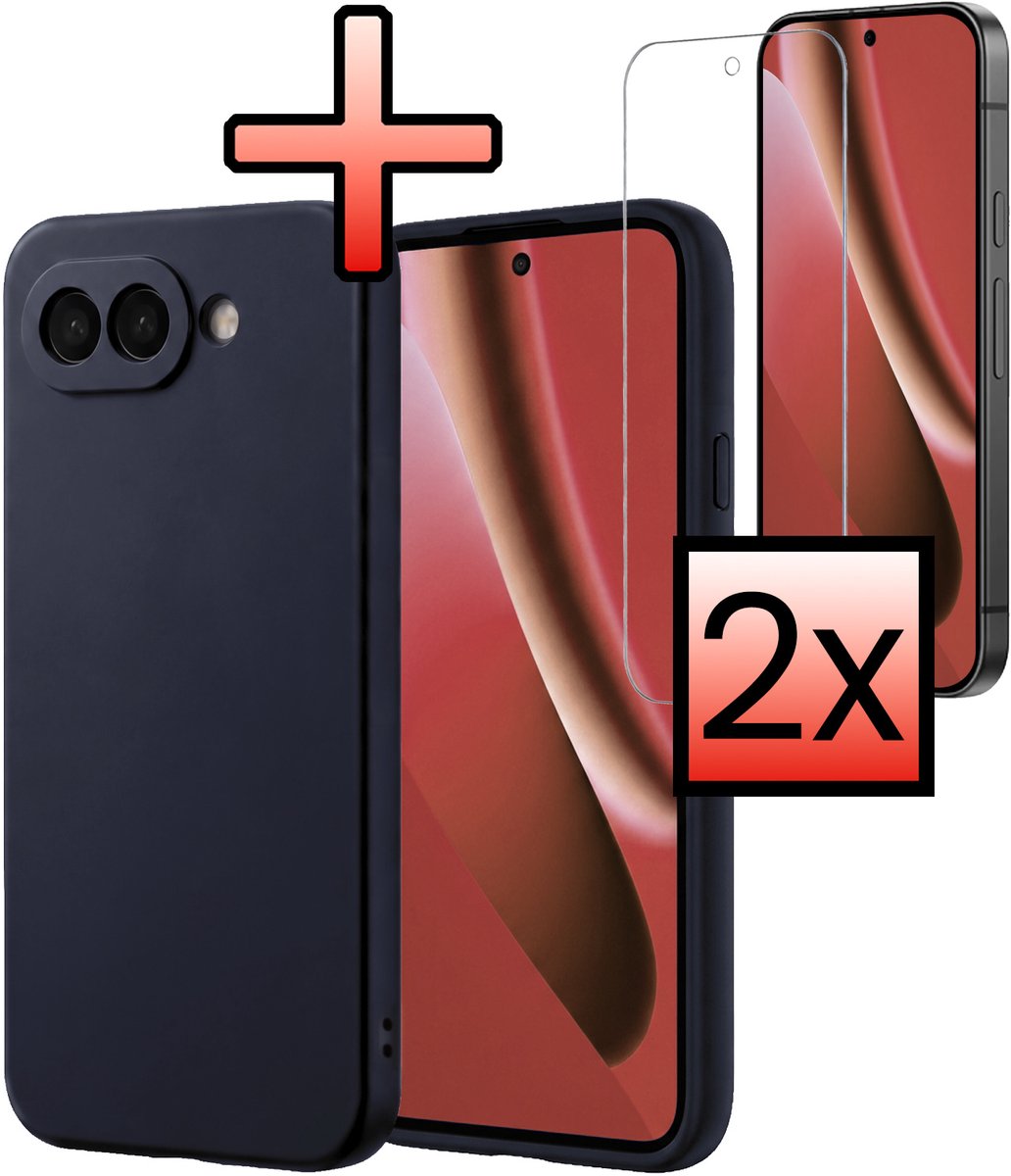 Hoesje - Met 2x Screenprotector - Geschikt voor Google Pixel 10a - Sterk & Shockproof - Back Cover - Siliconen Case - Telefoon Hoes - Donkerblauw