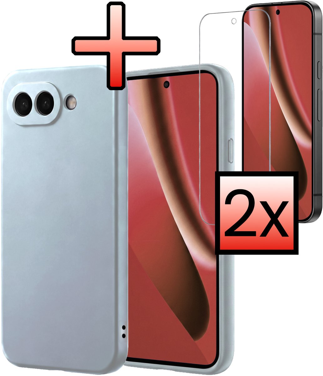 Hoesje - Met 2x Screenprotector - Geschikt voor Google Pixel 10a - Sterk & Shockproof - Back Cover - Siliconen Case - Telefoon Hoes - Lichtblauw
