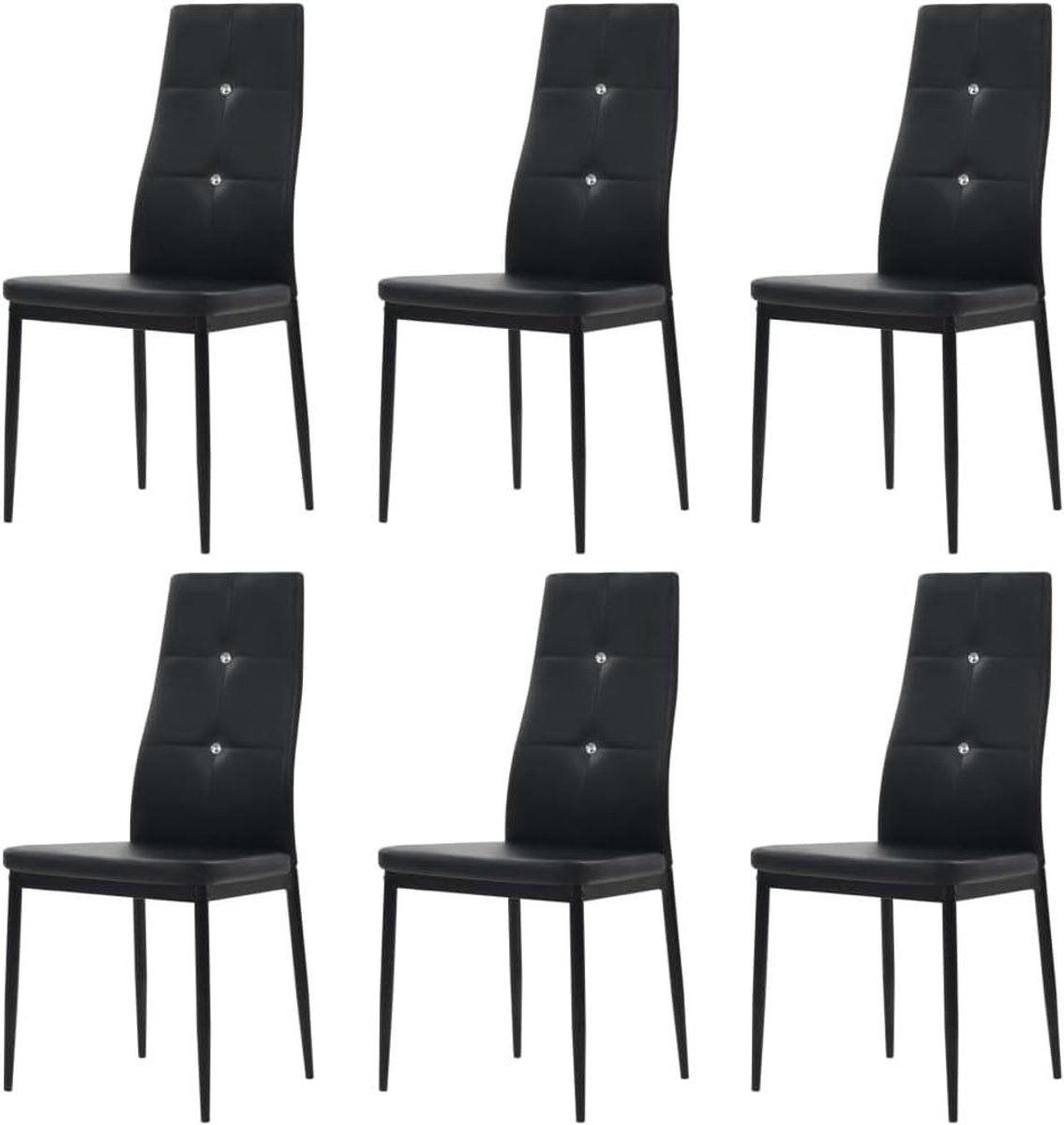 Eetkamerstoelen Kunstleer - Eetstoelen Keukenstoelen - Modern Interieur - Gevoerde Zitting Kristallen - 6 stuks - Zwart