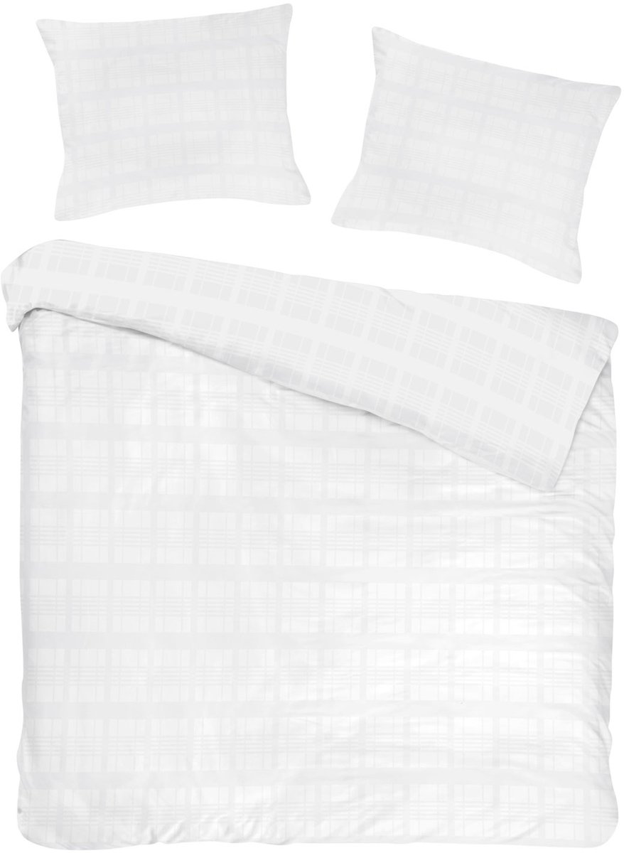 Luxe Mako-Satijn Dekbedovertrek Marsela – 180x200 cm – Wit Ruit – 100% Katoen – Darymex