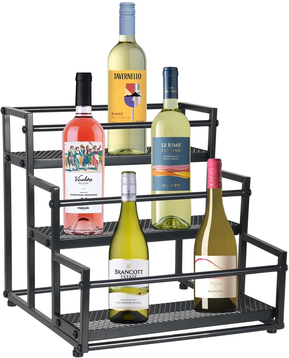 Omgoods - 3-laags Zwarte Wijnrek voor Flessen en Kruidorganisatie