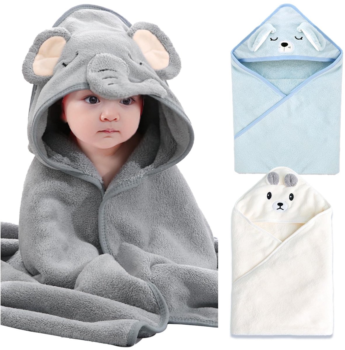Omgoods - Baby Badcape met Capuchon 80x80cm - Set van 3 - Zacht en Absorberend