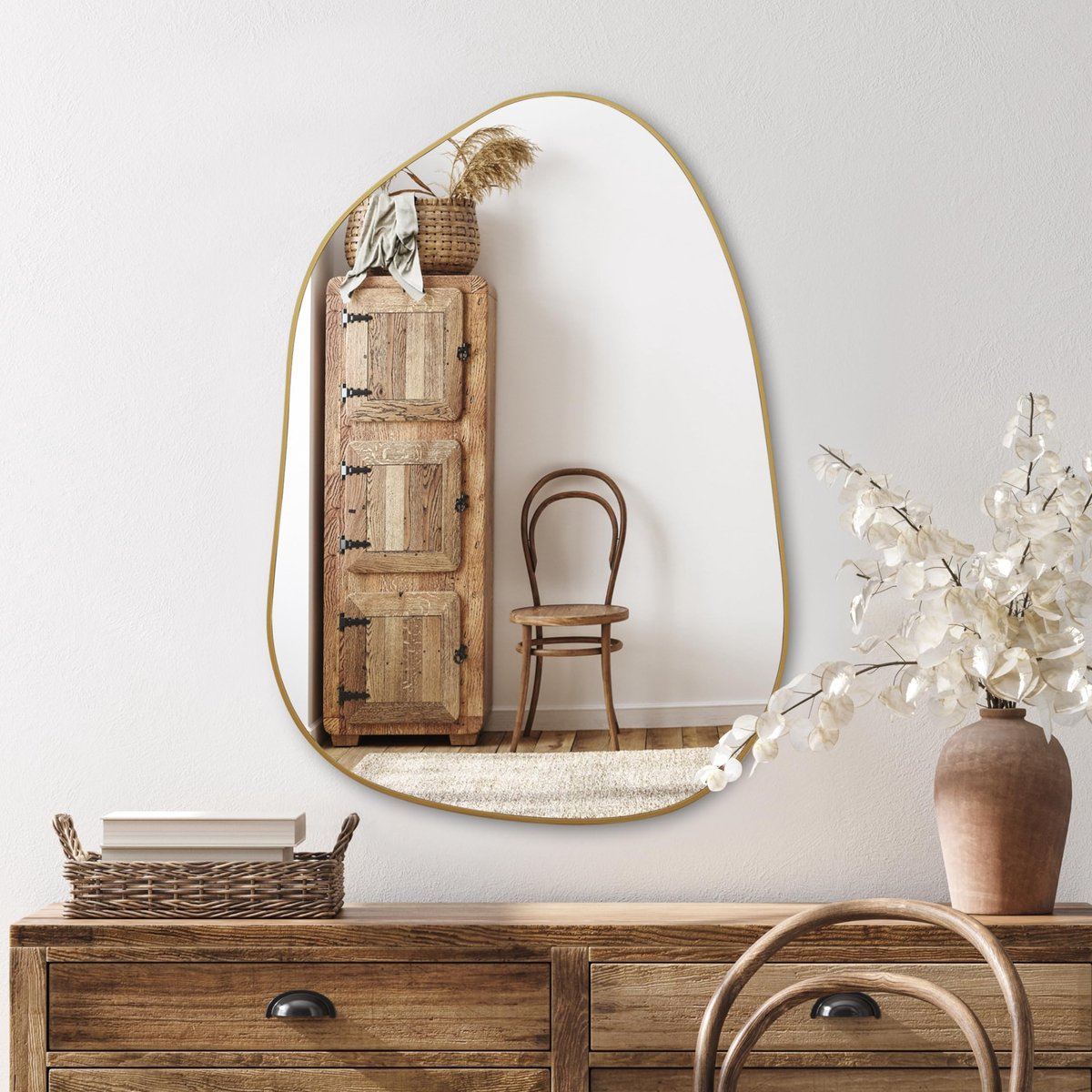 Omgoods - Asymmetrische Wandspiegel 69 x 48 cm in Goud